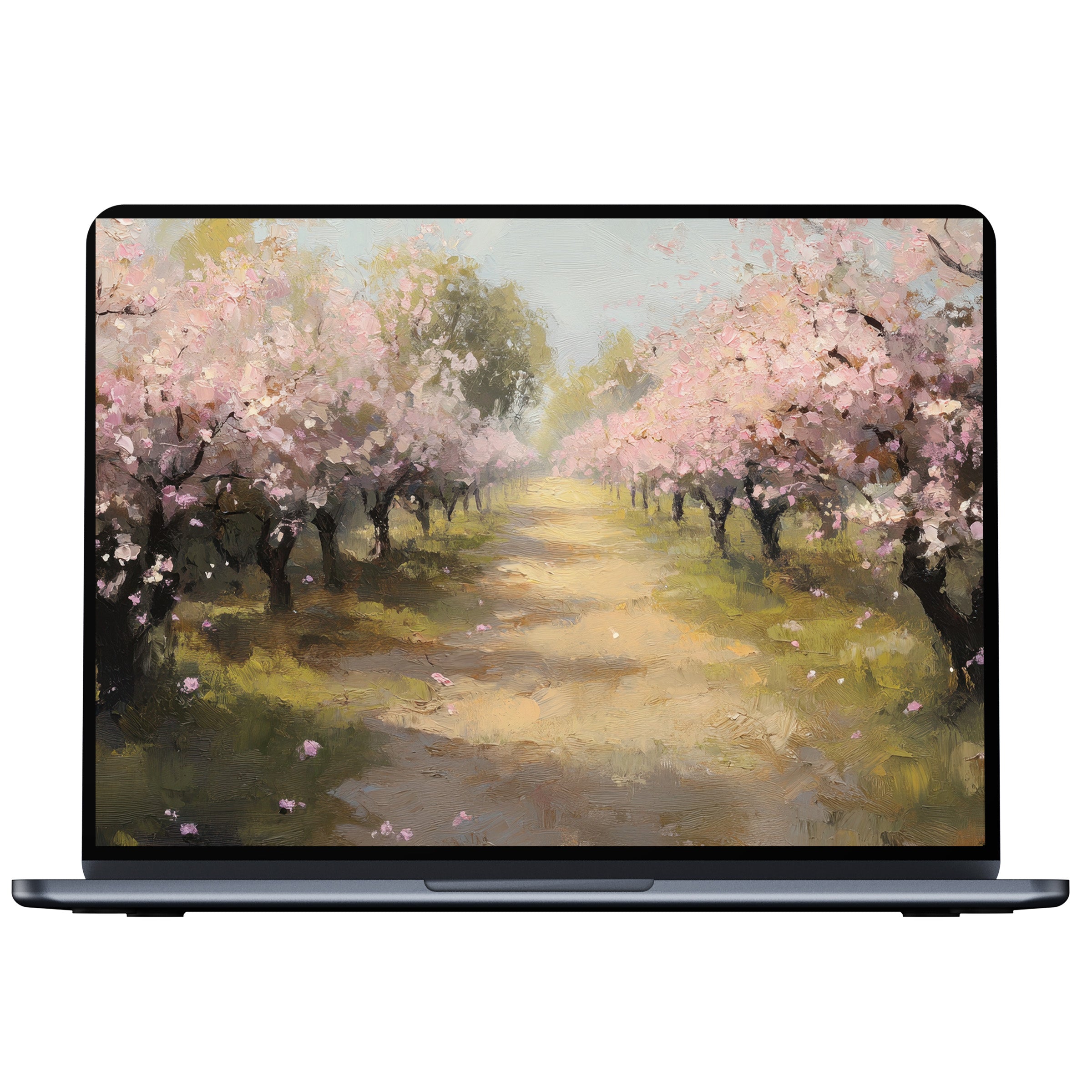 Serene tree desktop wallpaper digital download with pastel blossoms inspires calm and elegance for PC, laptop, or Mac users