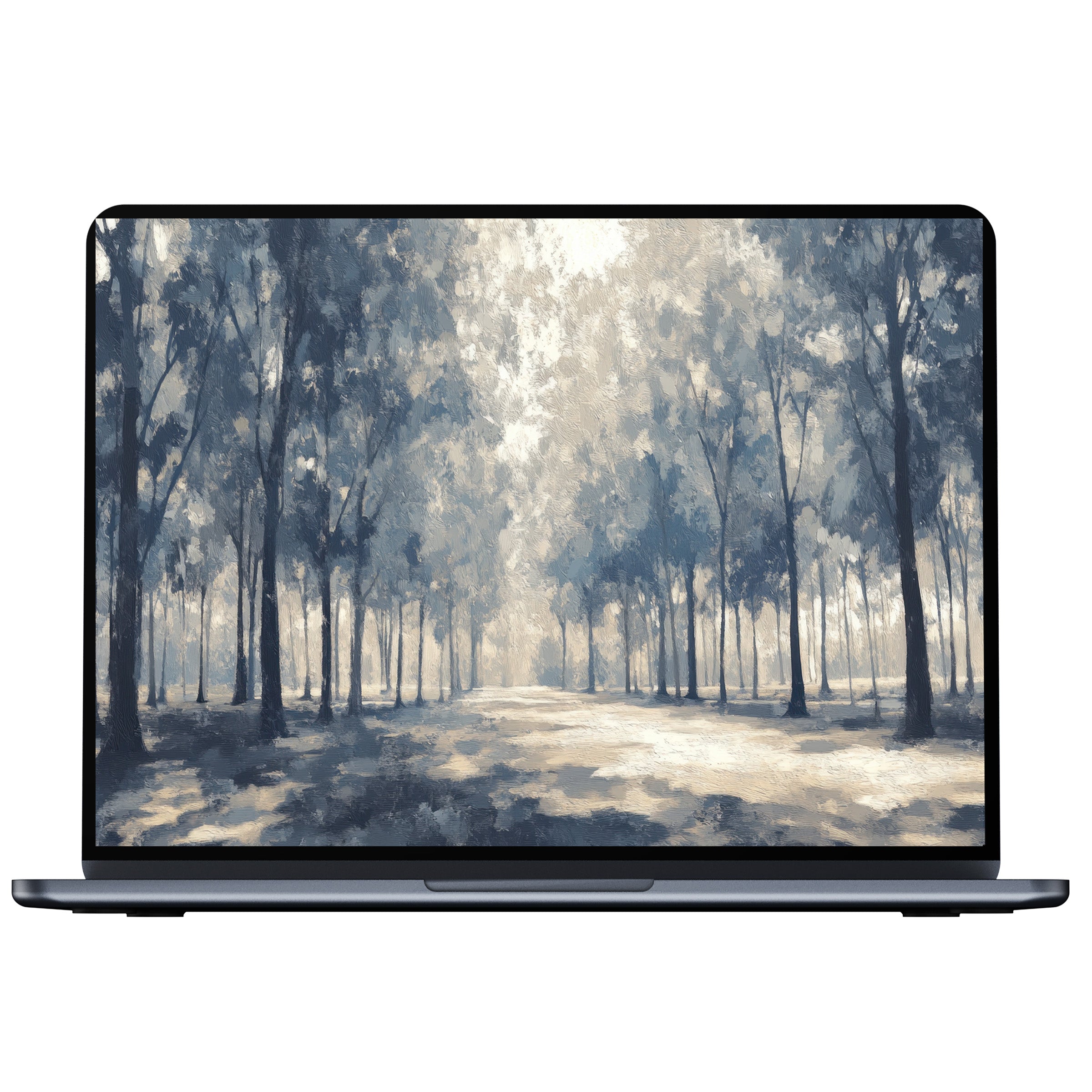 Elegant tree desktop wallpaper in soothing blue tones evokes calm for PC, laptop, and Mac digital download inspiring mindfulness