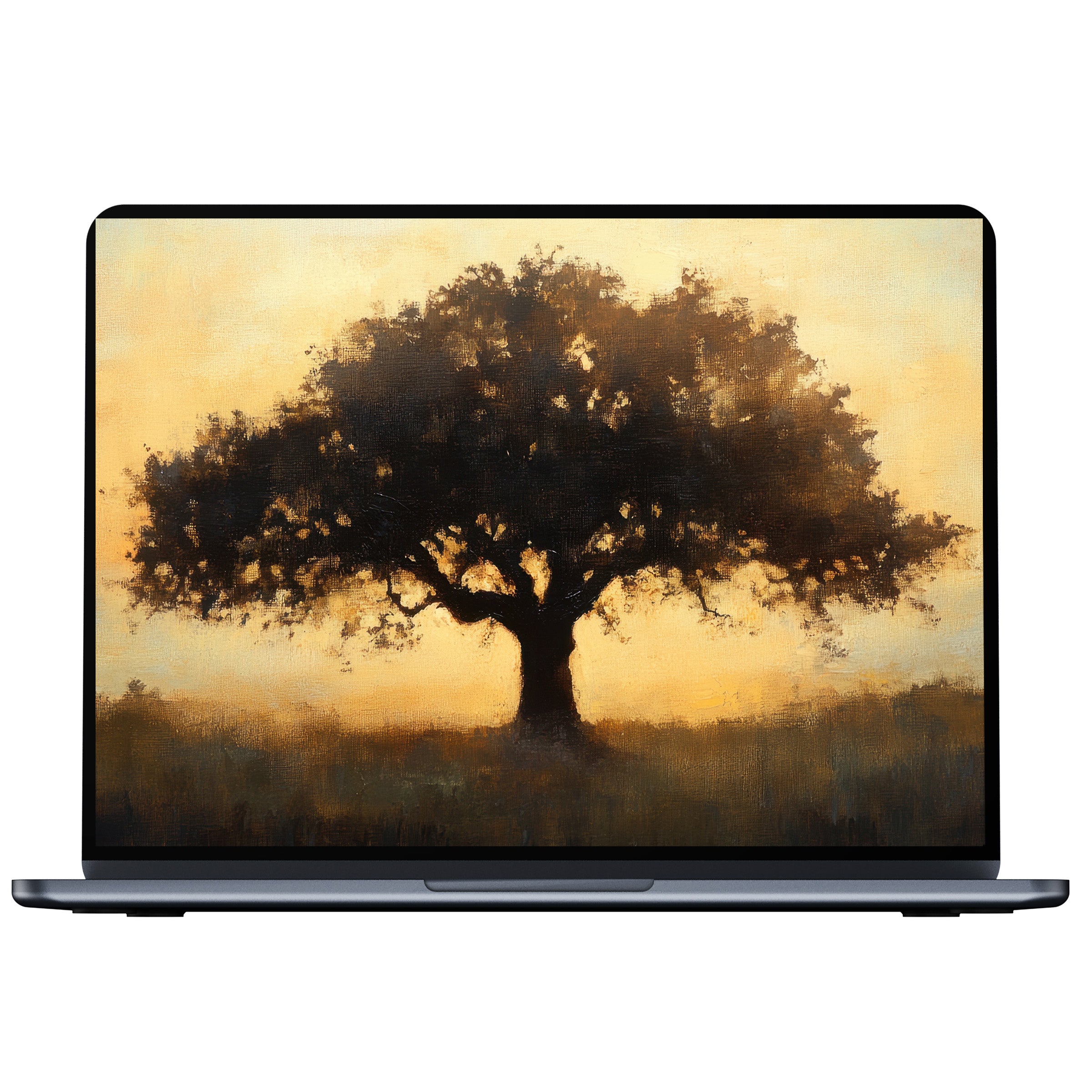 Elegant tree desktop wallpaper digital download for PC and laptop with warm tones inspires tranquility and mindful creativity
