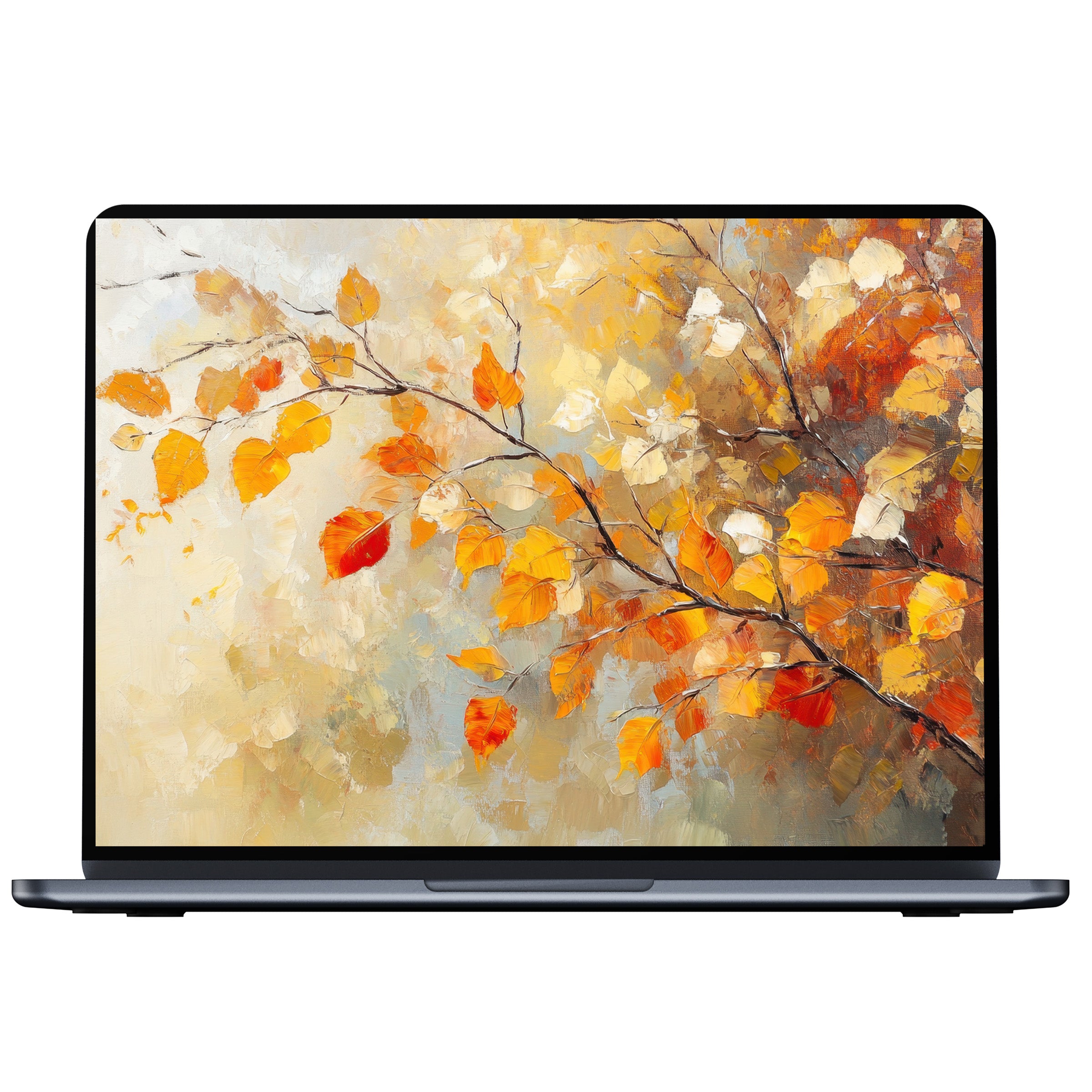 Elegant tree desktop wallpaper with vibrant autumn leaves for PC and laptop digital download evokes calm and inspiration