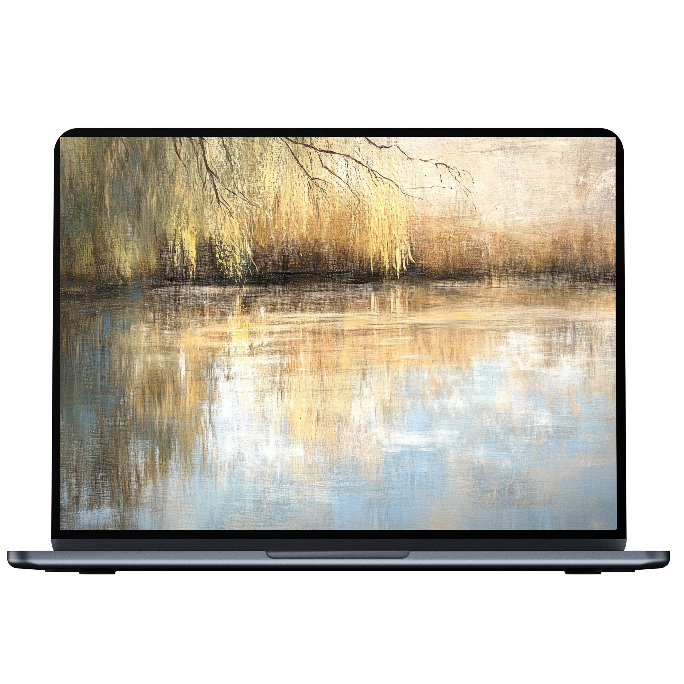 Elegant tree desktop wallpaper for PC and laptop featuring tranquil reflections in soft pastel hues digital download for mindfulness