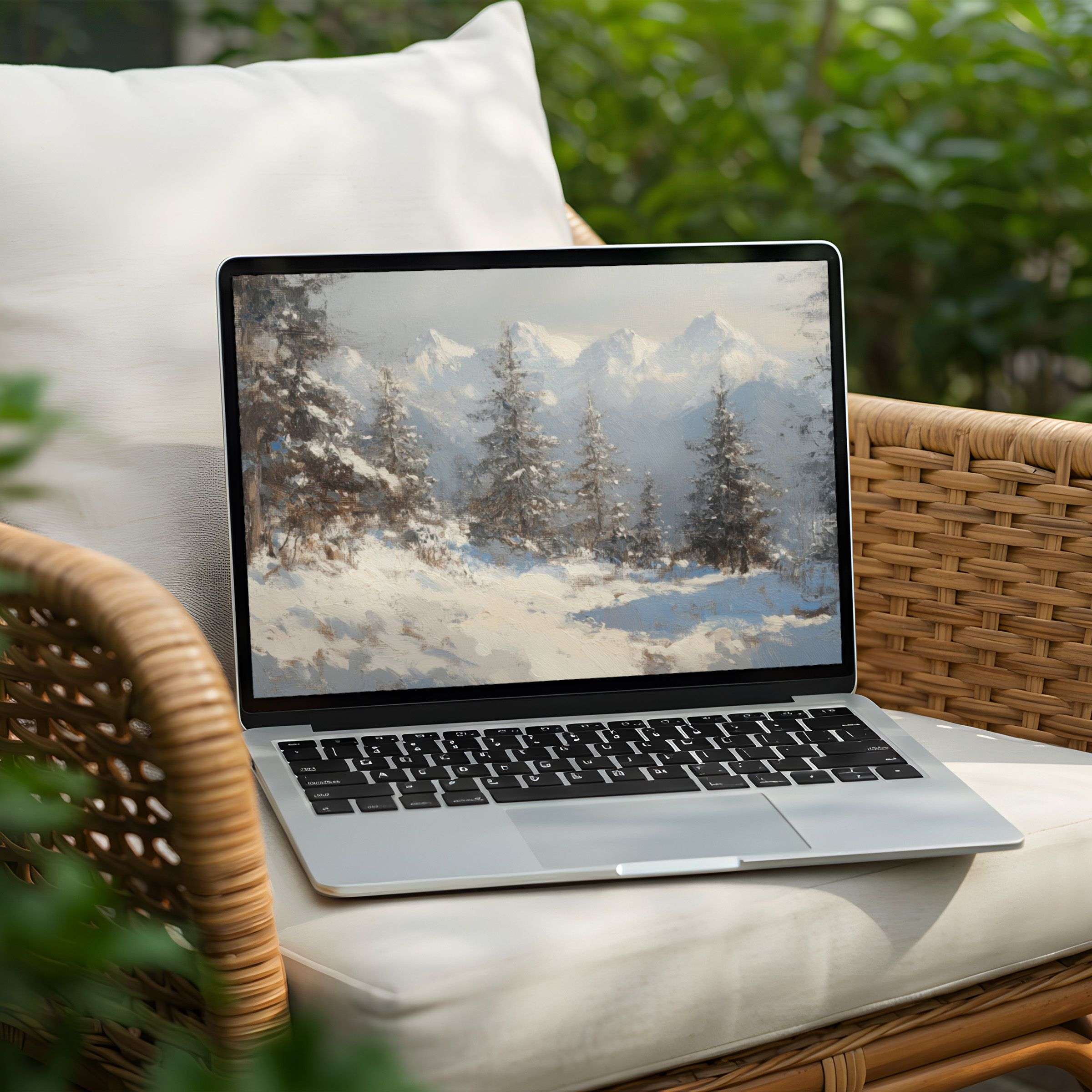 Serene snowy landscape desktop background for laptop-boost inspiration and calm with this elegant instant download for PC users
