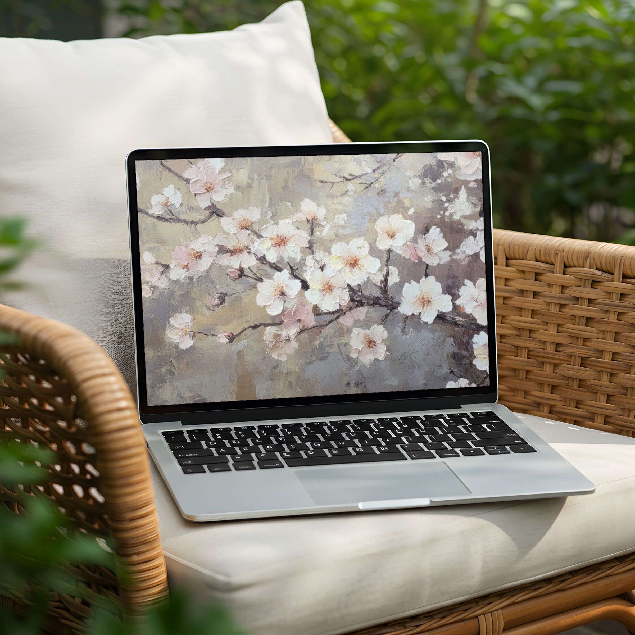 Elegant cherry blossoms adorn this desktop background for PC and Laptop offering instant download to inspire calm and mindfulness