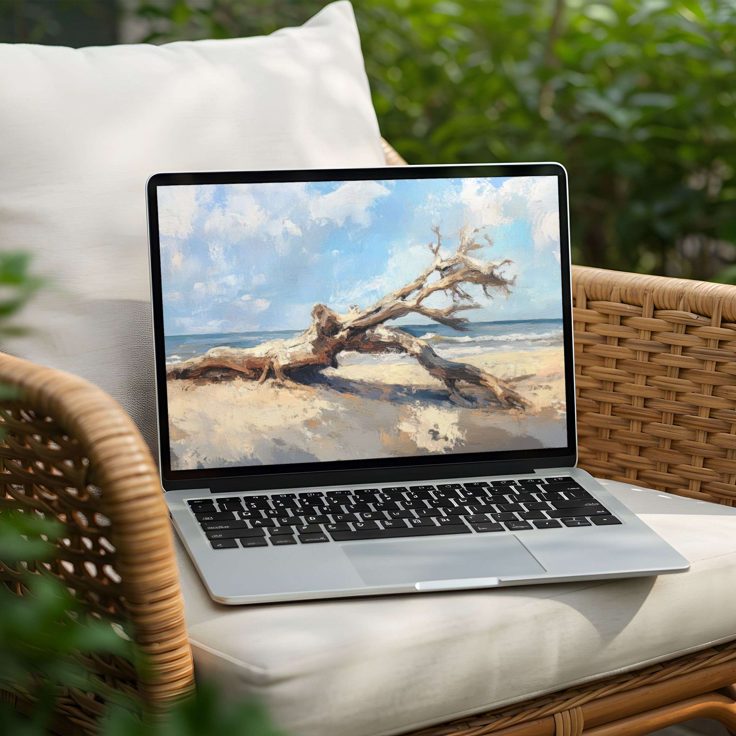 Calming coastal art for PC or Laptop desktop background in instant download inspires elegance and mindfulness with tranquil hues