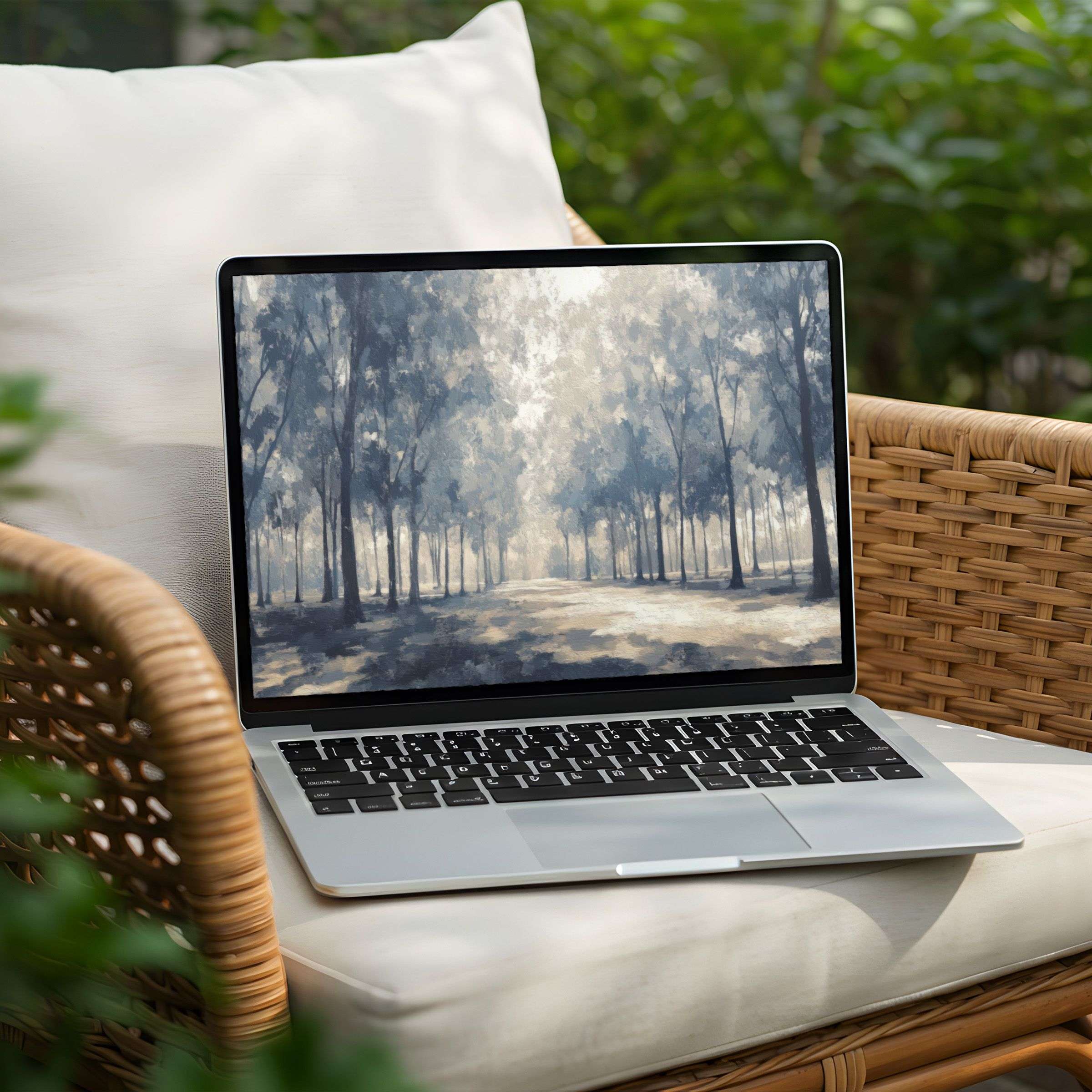 Elegant forest desktop background on PC and Laptop instant download inspires calm and mindfulness with soft hues and textures