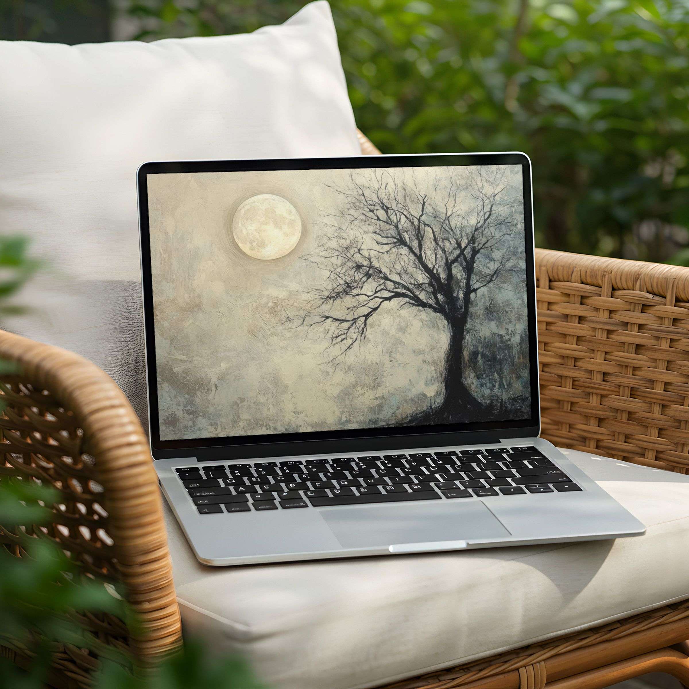 Calming desktop background for PC and Laptop instant download features serene moonlit tree art inspiring mindful elegance