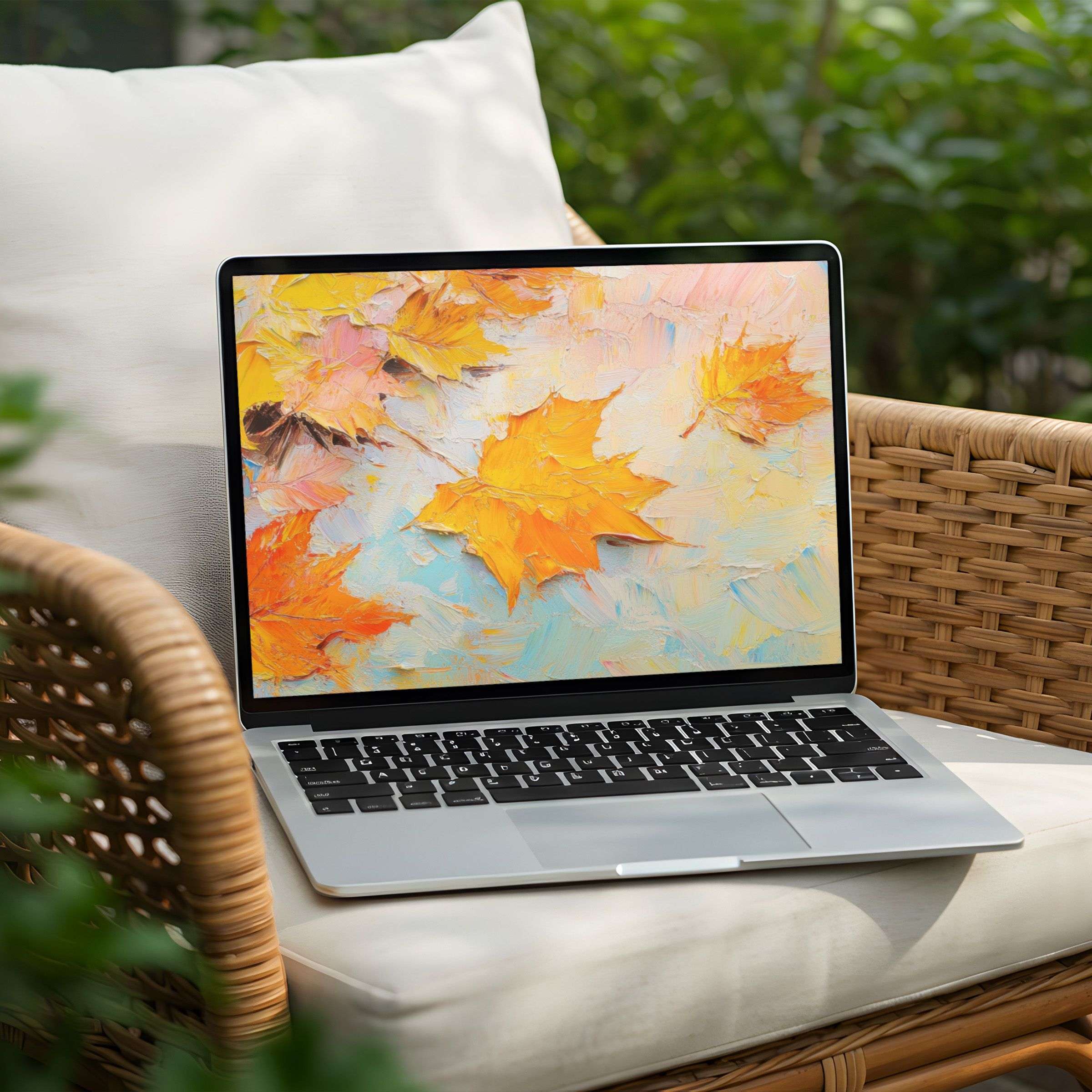 Elegant autumnal desktop background featuring vibrant fall leaves for laptop or PC instant download inspiring mindfulness