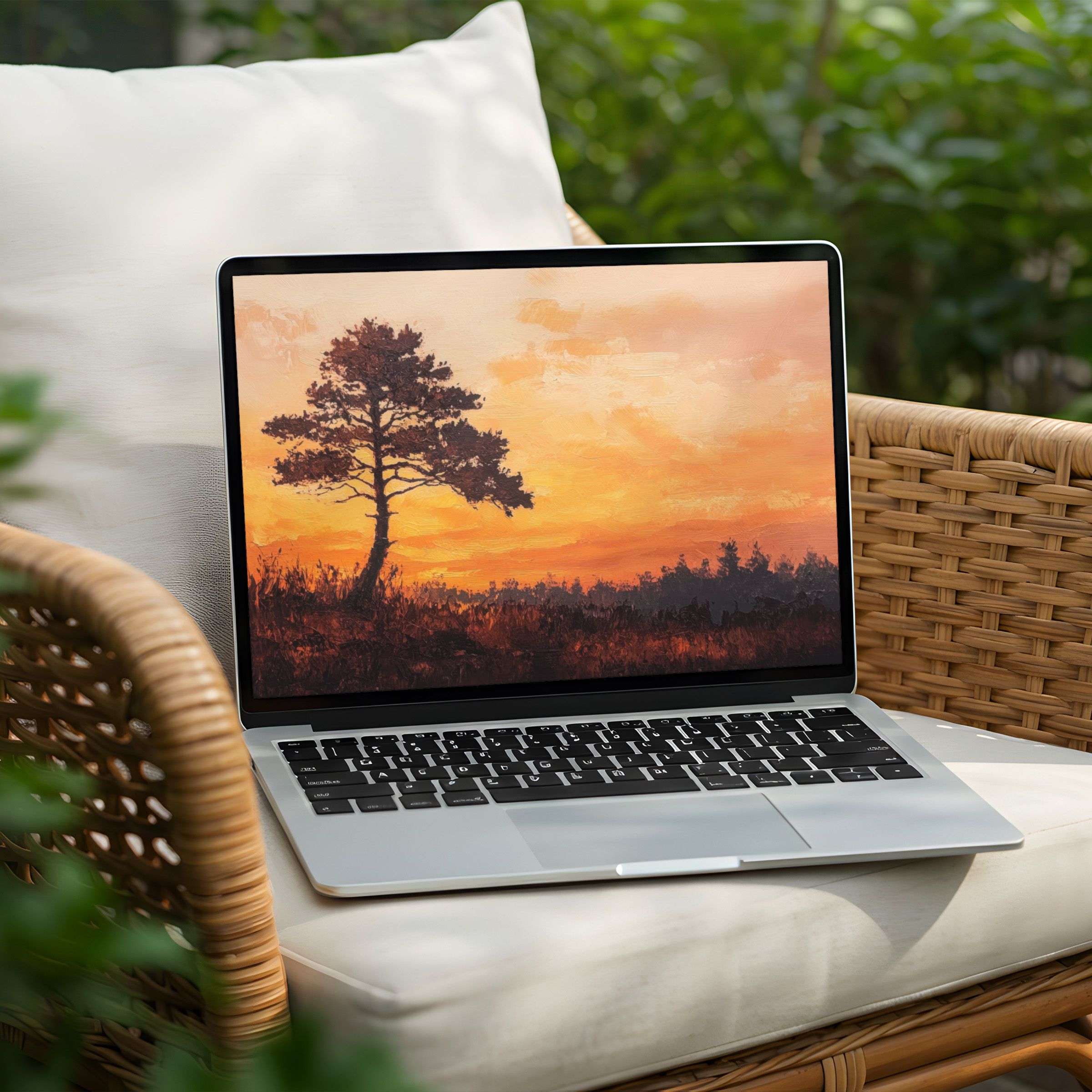 Serene tree against a sunset sky desktop background for PC and Laptop instant download inspiring calm and mindfulness in design