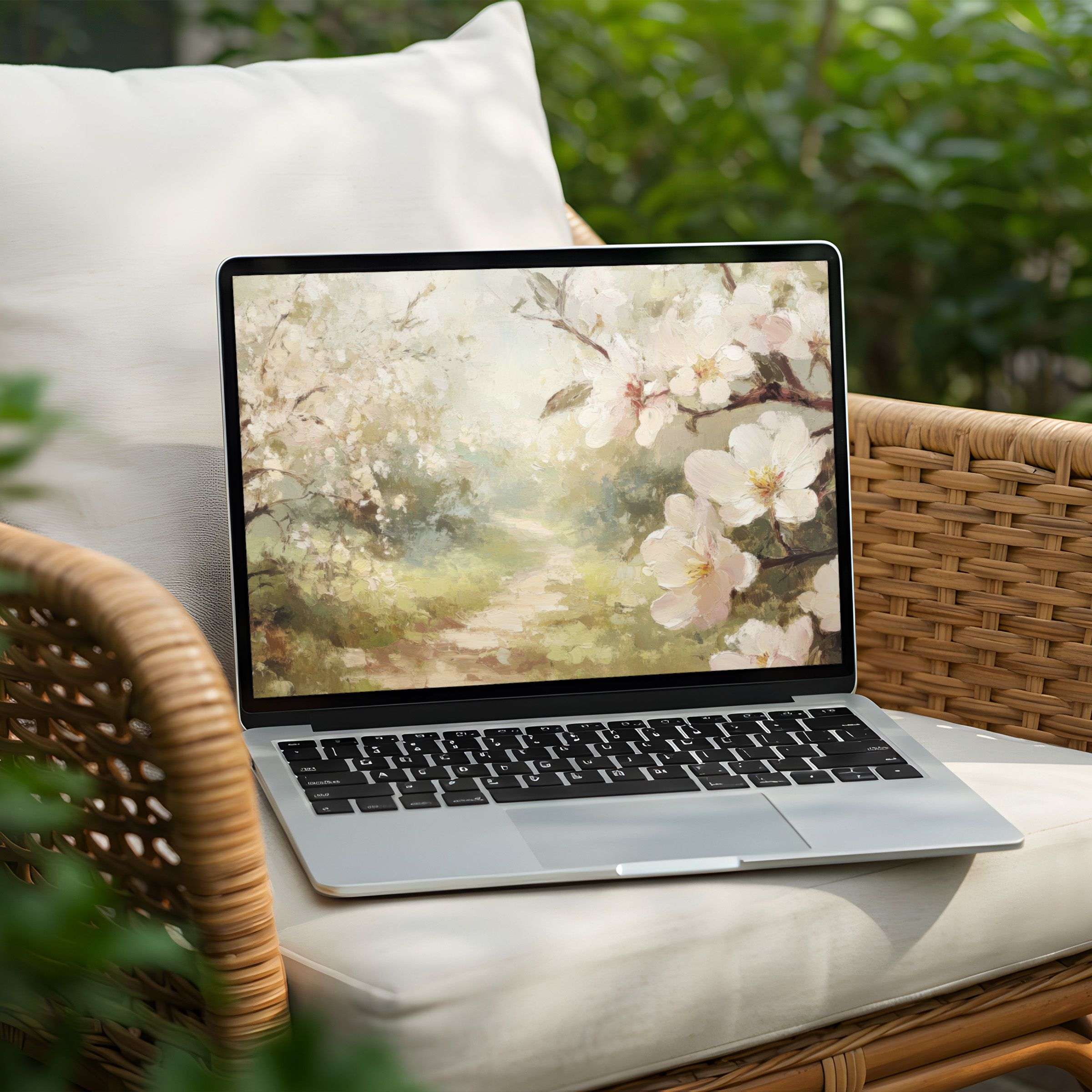 Tranquil floral path desktop background for PC or Laptop, instant download for calm and elegant digital art inspiration