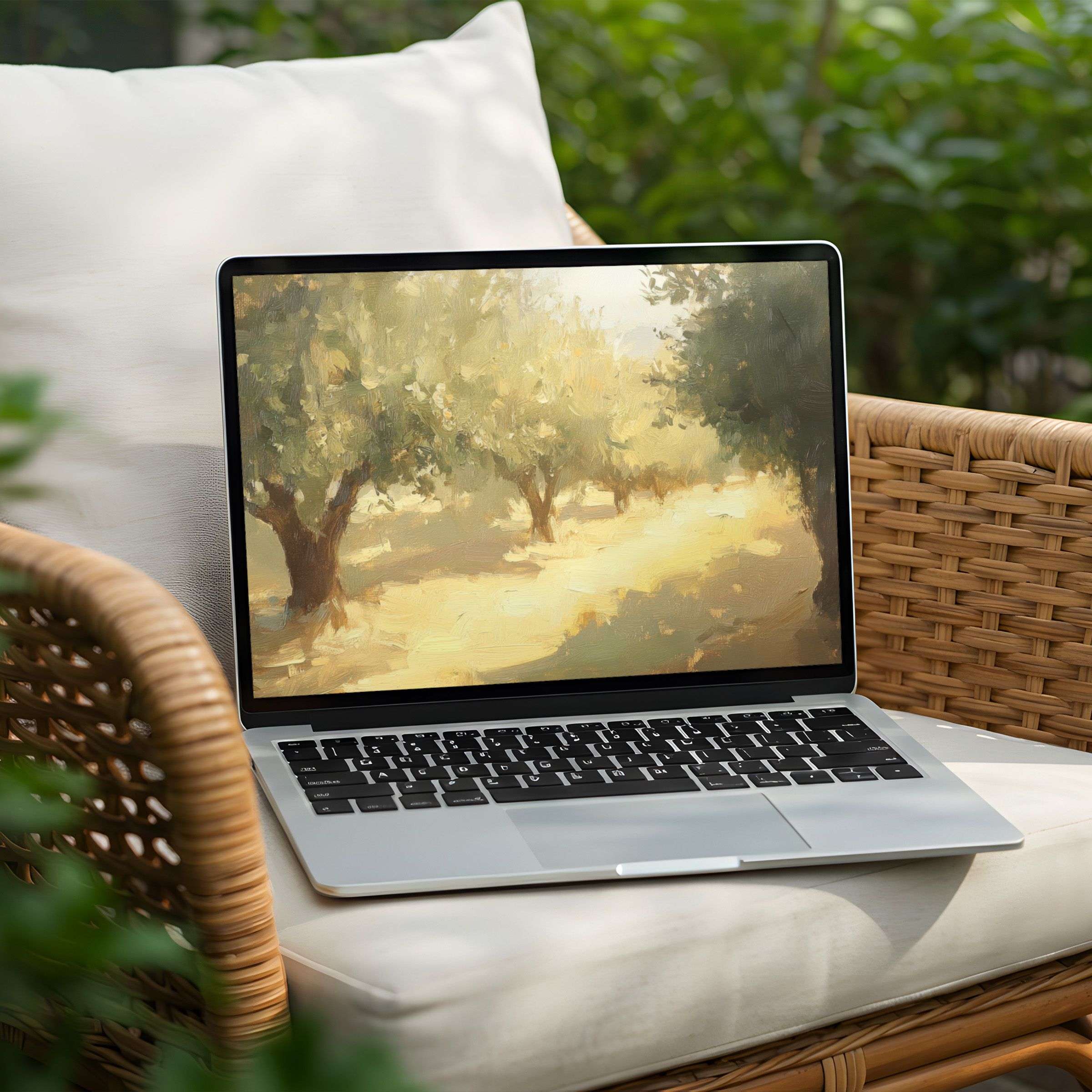 Inspire tranquility with this sunlit olive grove desktop background for PC and Laptop instant download for a serene workspace