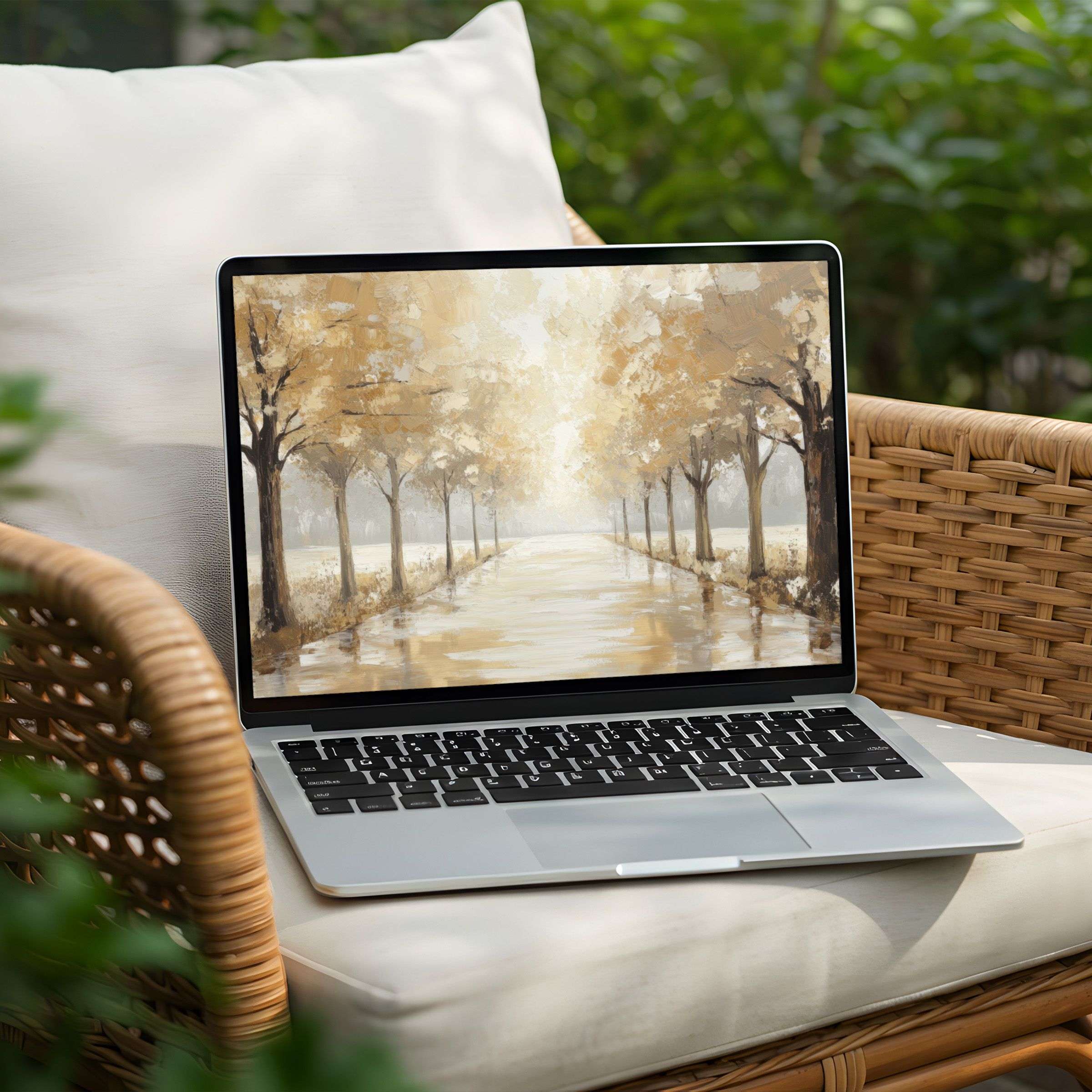 Elegant avenue painting enhances your PC or Laptop desktop background with instant download for calm and inspired ambience