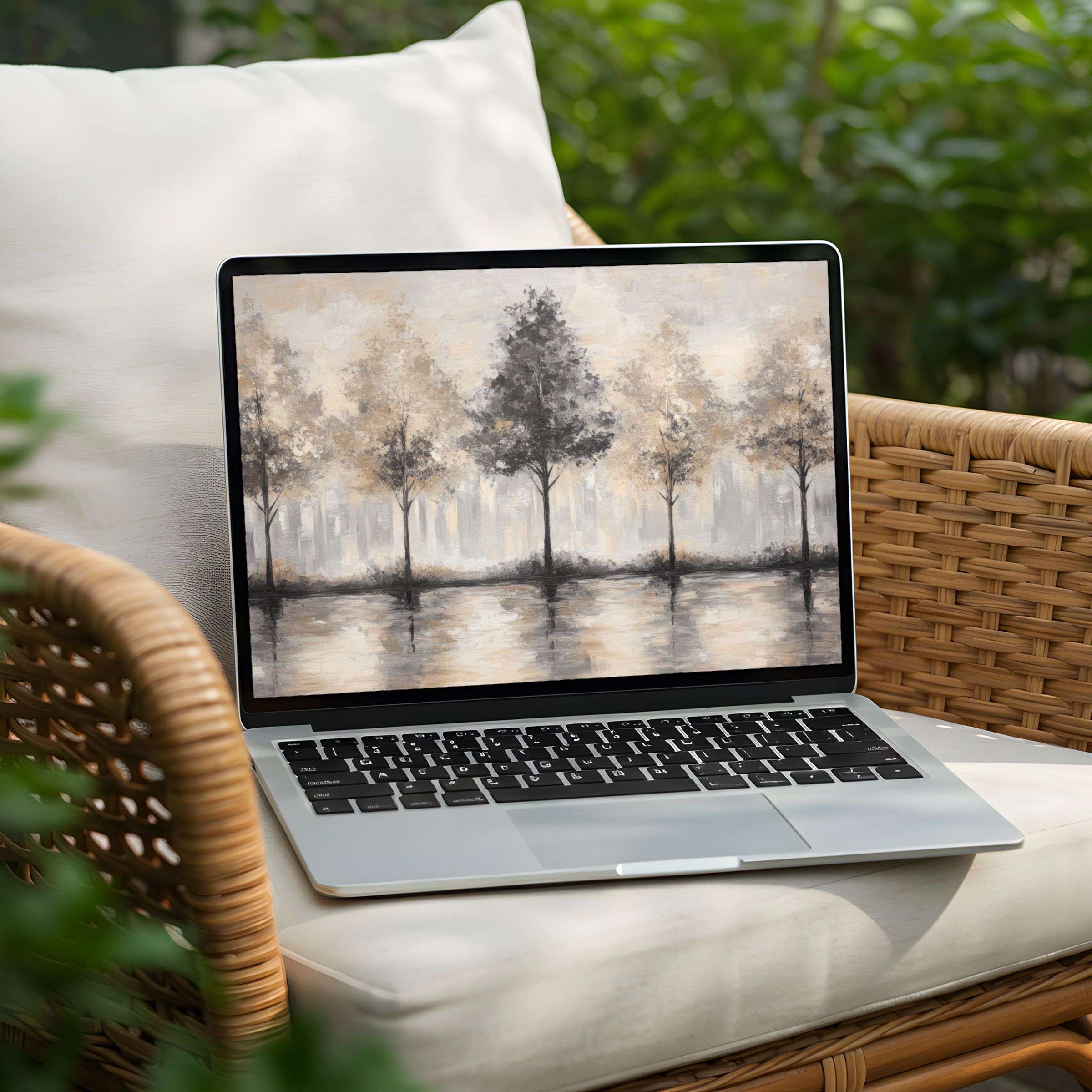Elegant forest scene desktop background for PC or Laptop instant download offering calm, inspiring ambiance for design lovers