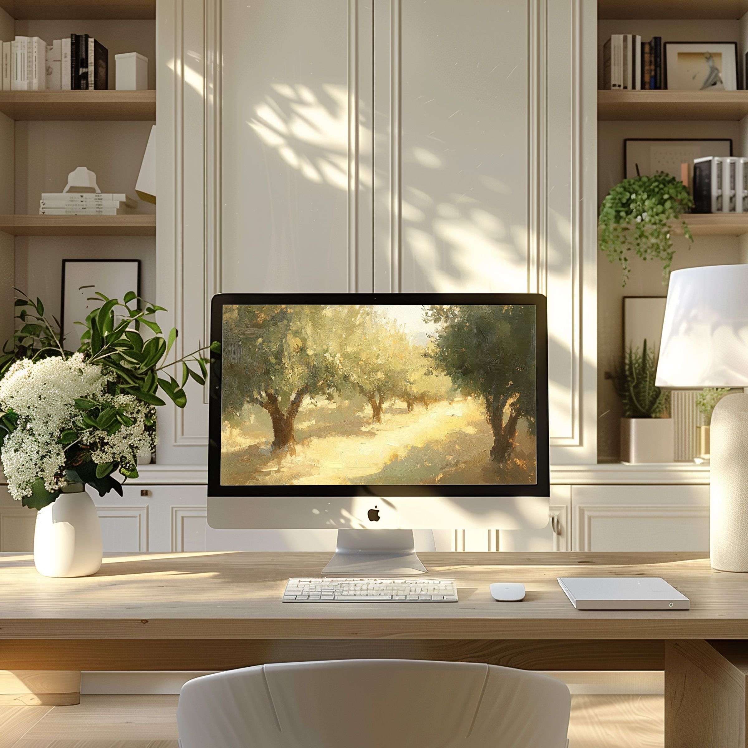 Inspiring olive grove wallpaper for computer elevating modern home office PC or laptop with elegance and digital download convenience