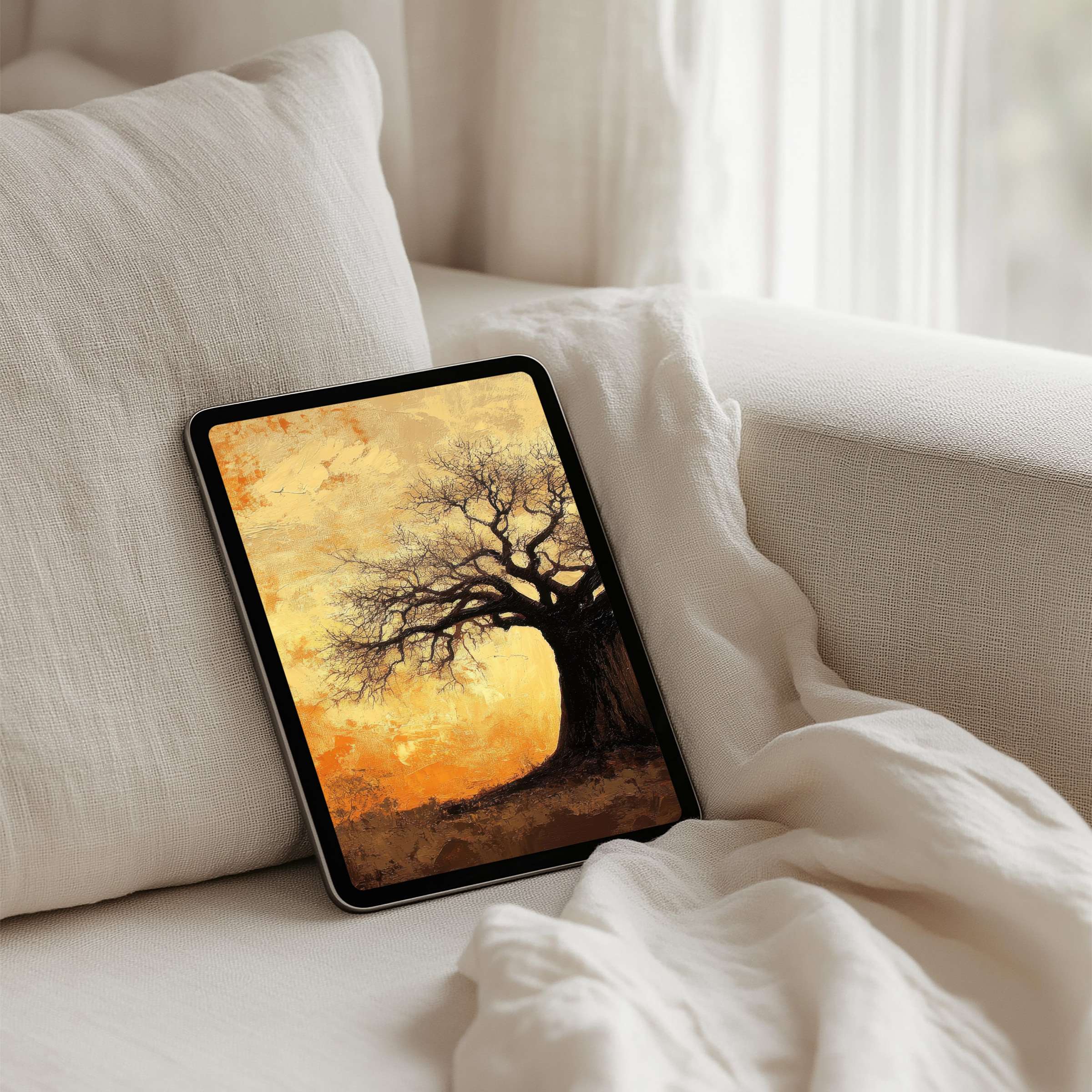 Elegant sunset tree iPad background for instant download exuding calmness and inspiration suitable for any tablet device
