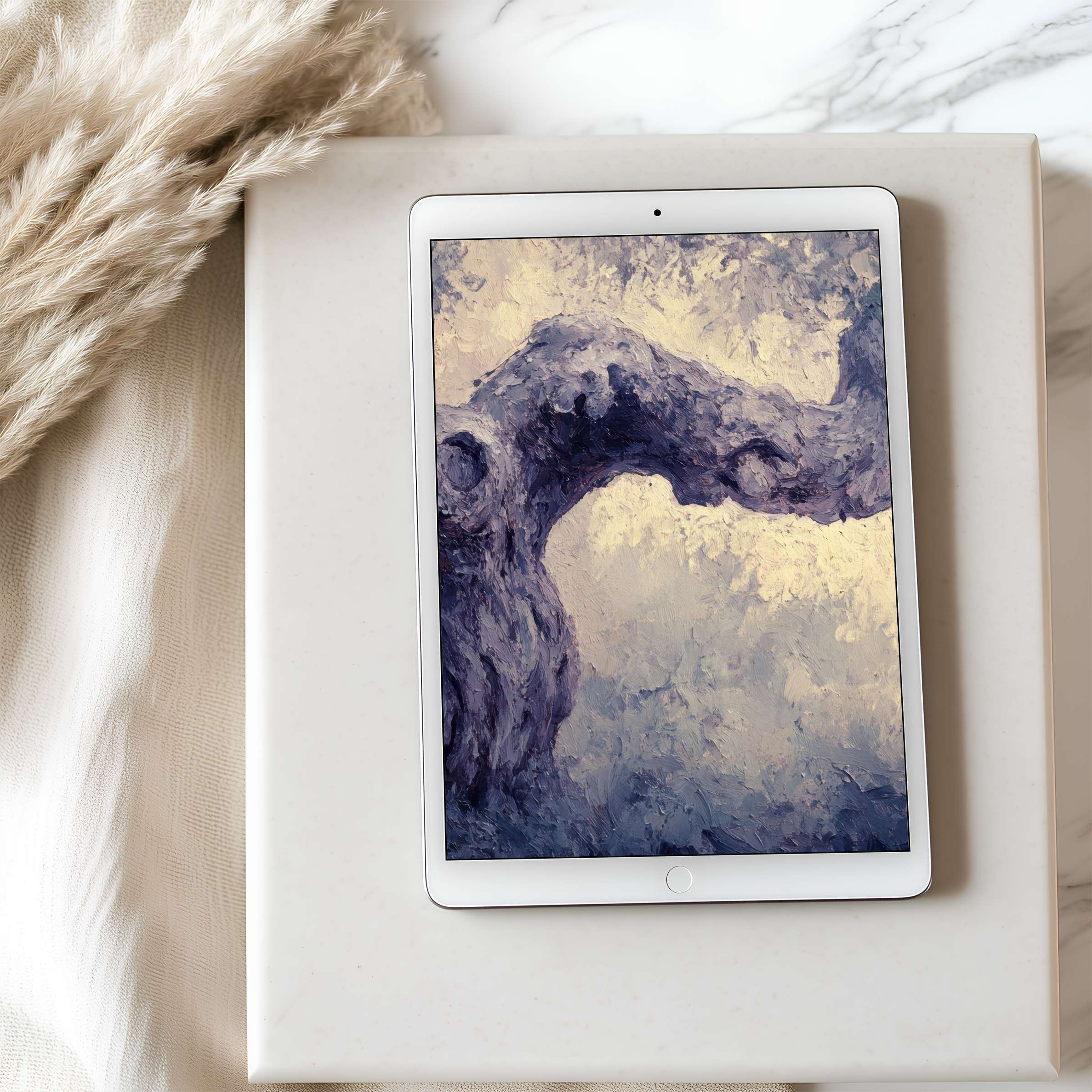 Elegant abstract tablet wallpaper featuring soft pastels and textured brushstrokes, perfect for high-resolution iPad and Android tablets