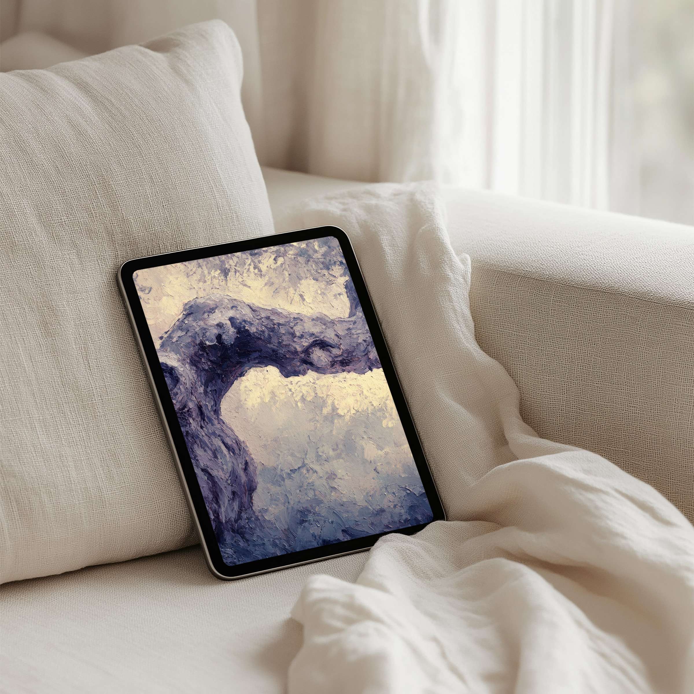 Luxurious abstract iPad background in calming blue hues offers instant download for tablets inspiring tranquil elegance in any space