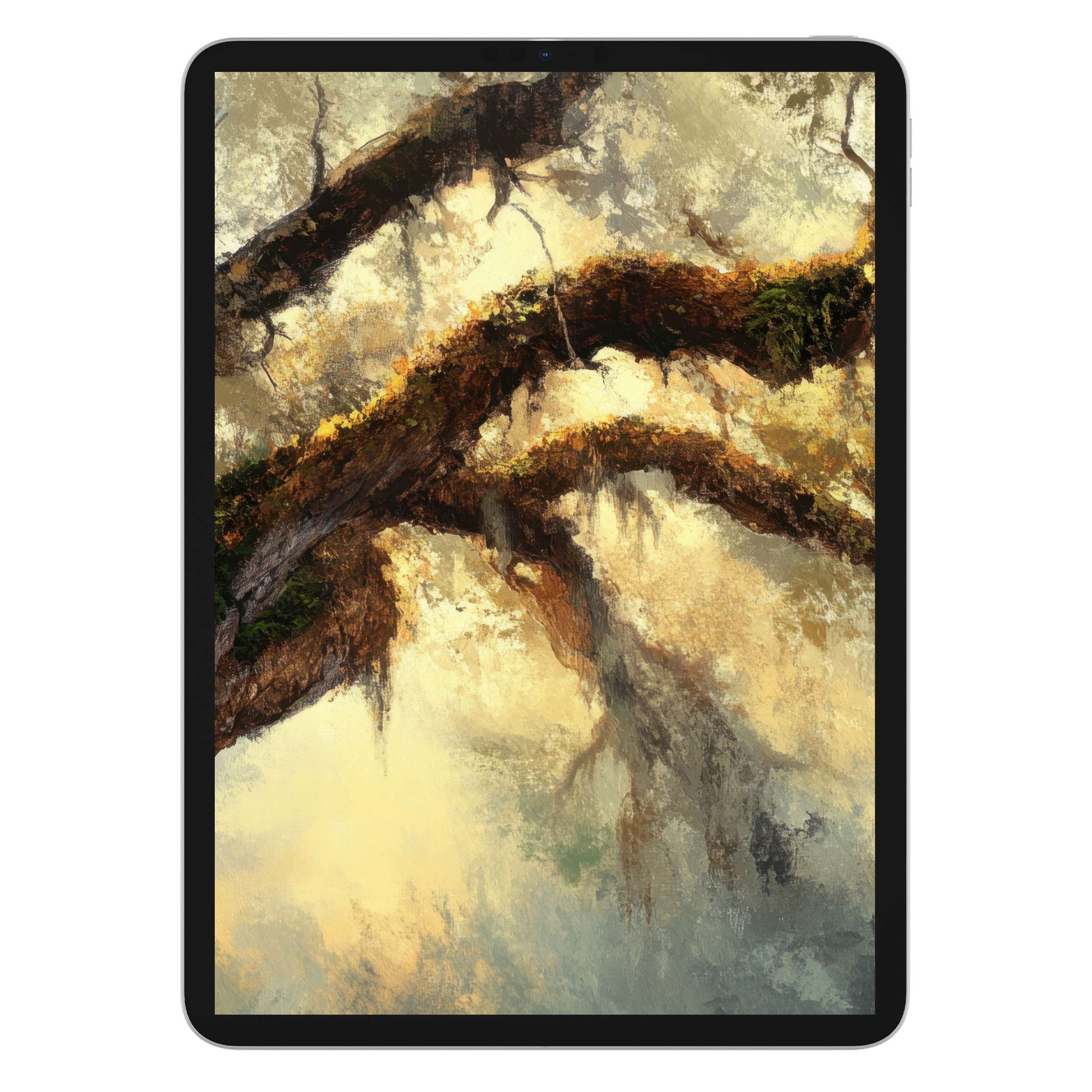Elegant tree iPad wallpaper with earthy tones and textured branches creating a calming digital download background for tablets