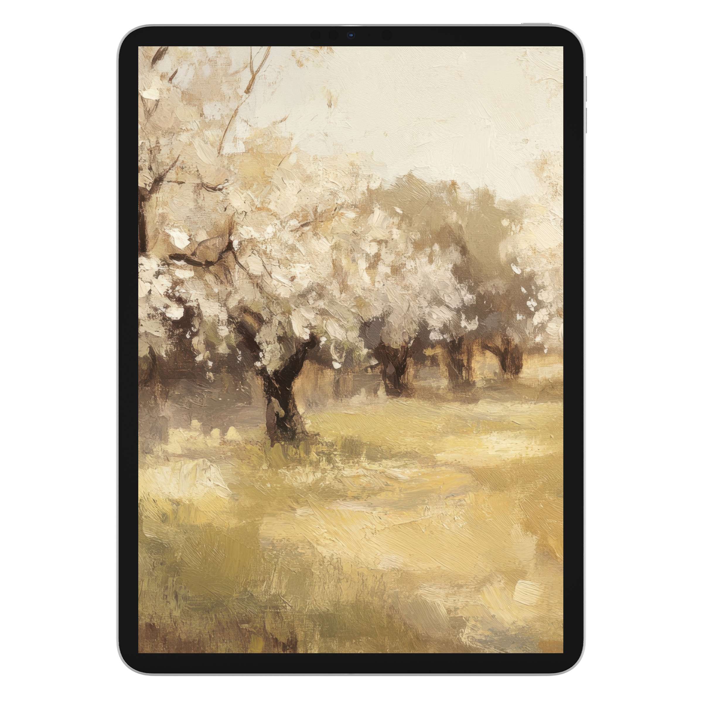 Rustic tree iPad wallpaper digital download with impressionist style, perfect background for tablet aesthetics and calming design