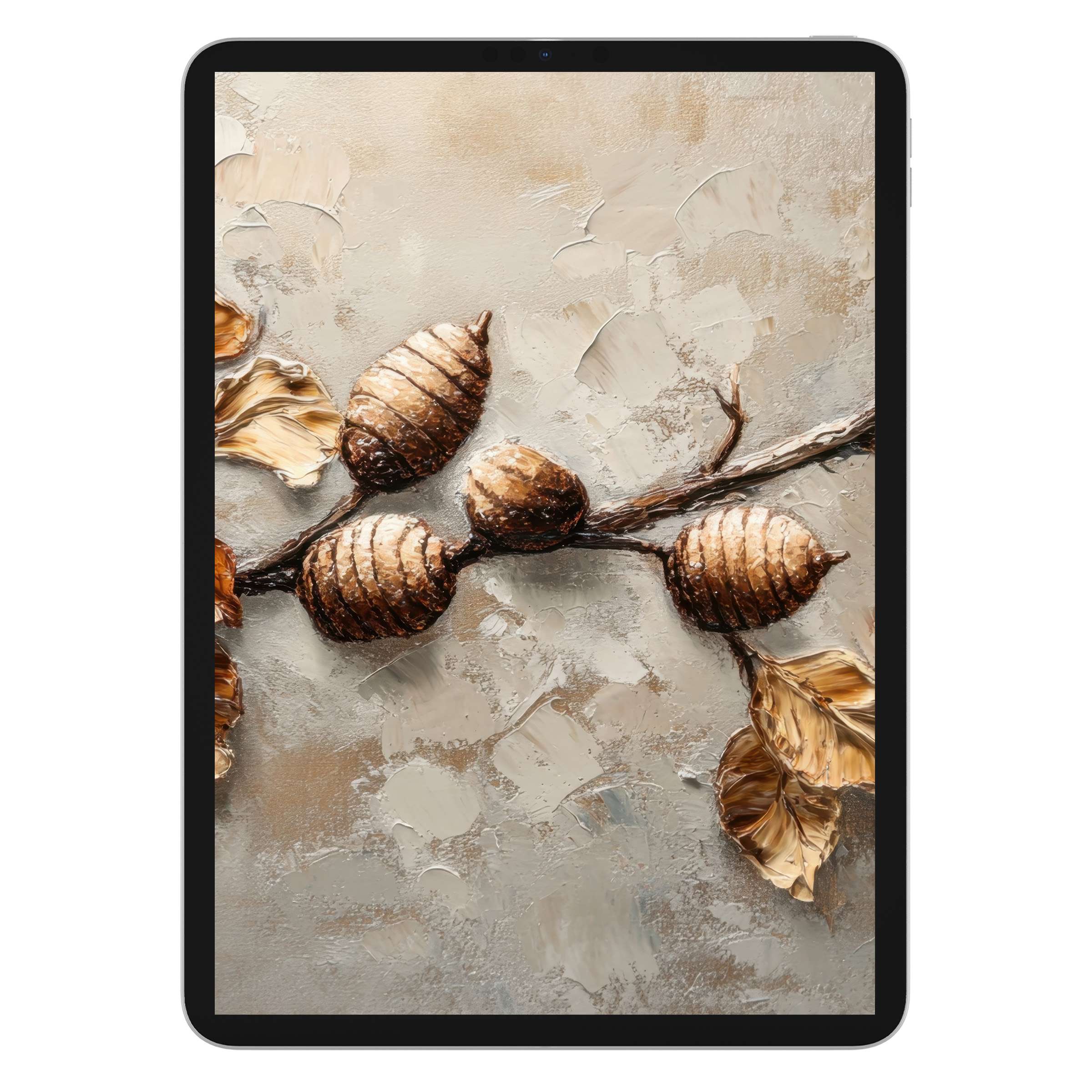 Elegant tree iPad wallpaper with textured leaves and branches, ideal for creating a calm digital download tablet background