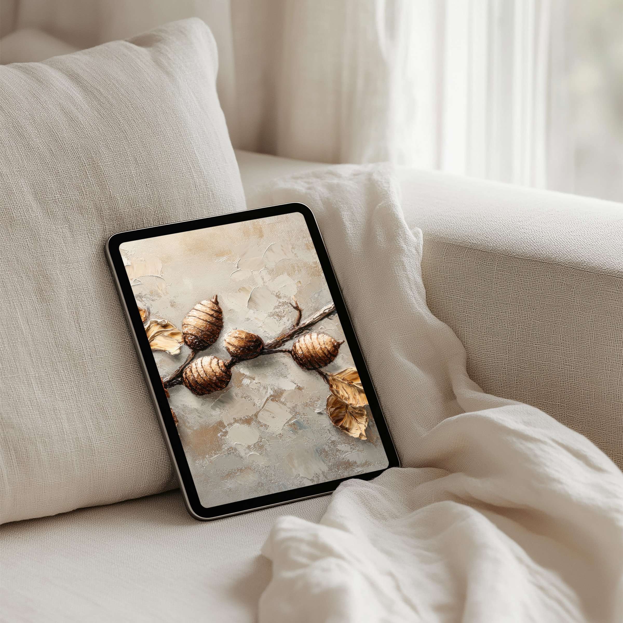 Elegant iPad background with abstract earthy tones, perfect for tablets, offering instant download for a calm, mindful ambiance