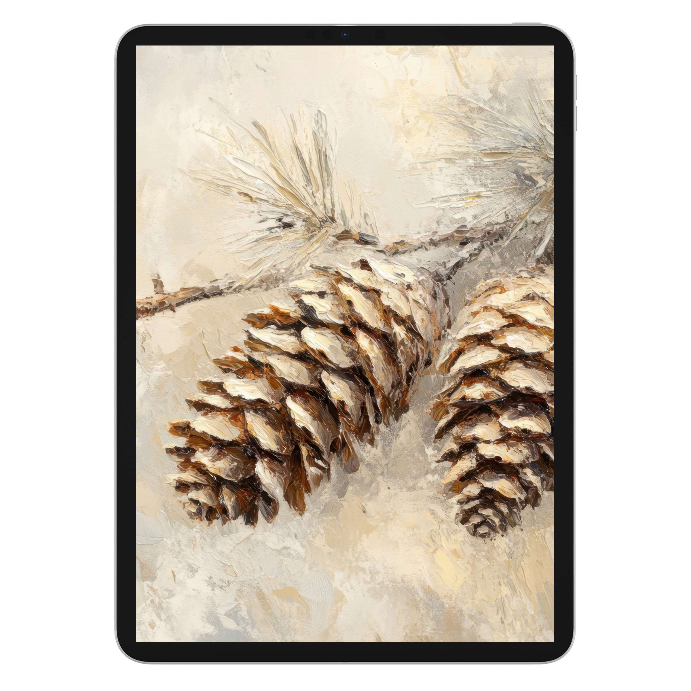 Elegant tree iPad wallpaper featuring textured pinecones brings natural tranquility to your tablet background digital download available