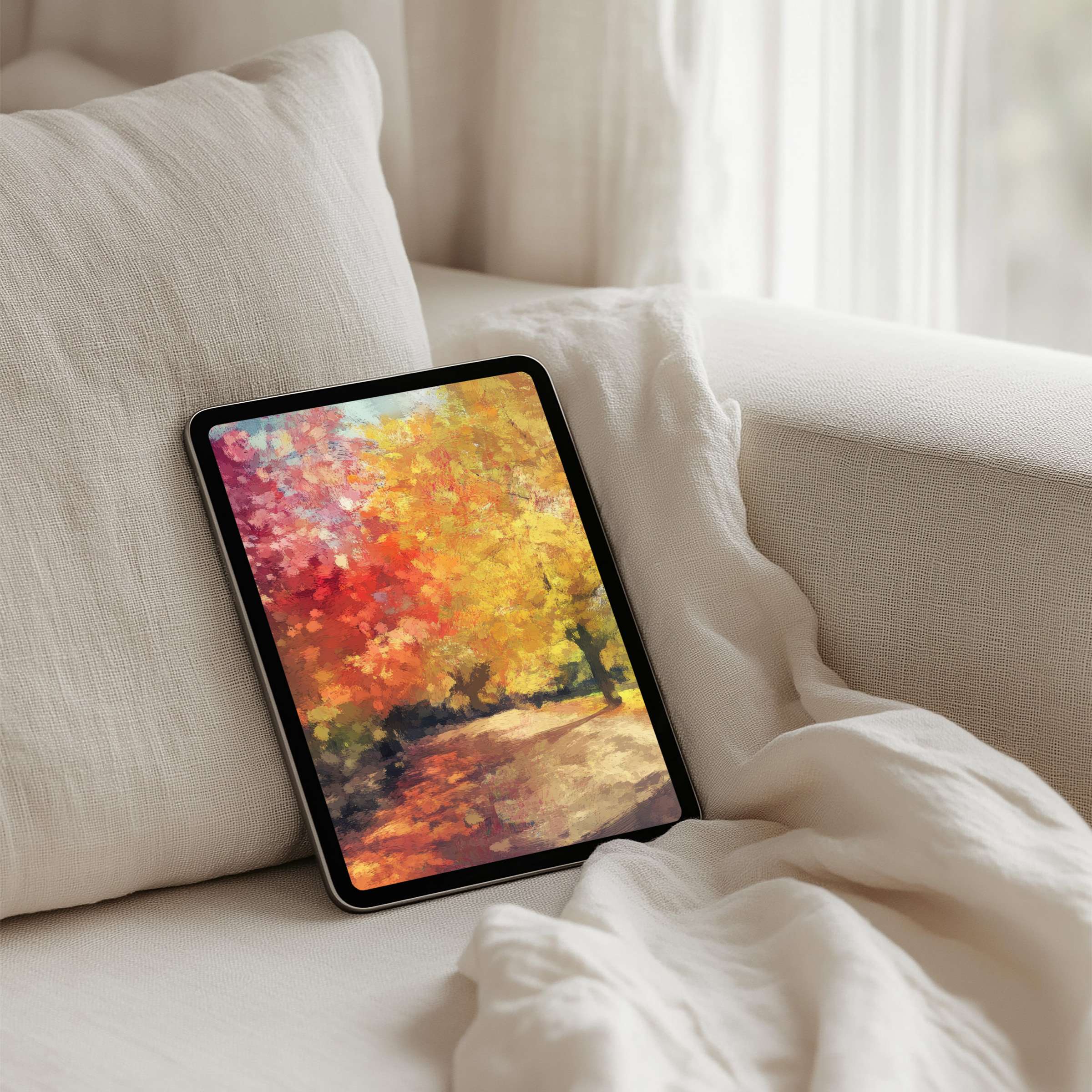 Elegant autumn iPad background in soft hues for a calm, inspiring tablet atmosphere instant download for mindful moments