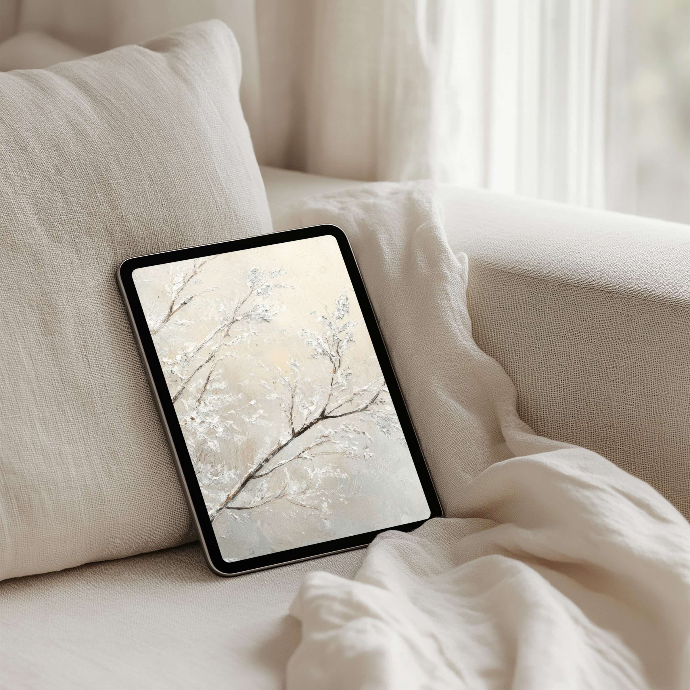 Serene iPad background with elegant floral art for instant download, enhancing your tablet with calming, inspiring aesthetics