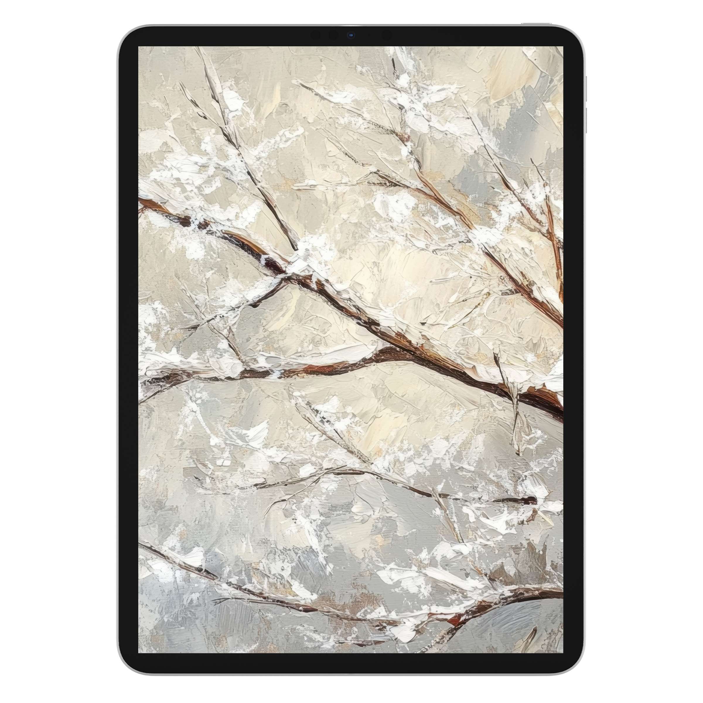 Elegant tree iPad wallpaper with soft beige textures for a serene tablet background digital download suitable for all devices