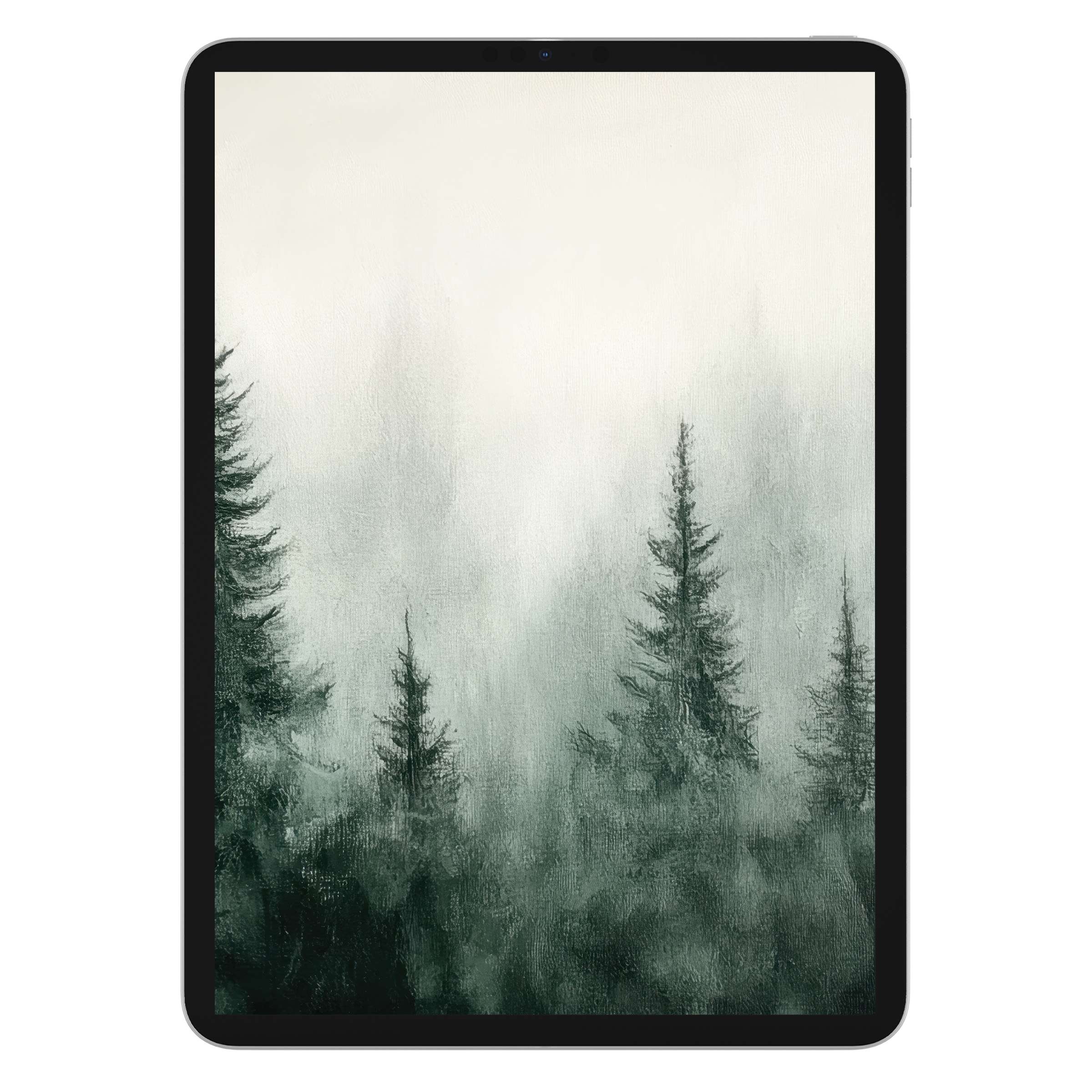 Elegant tree iPad wallpaper with misty forest background, perfect digital download for inspiring tablet ambiance and tranquility
