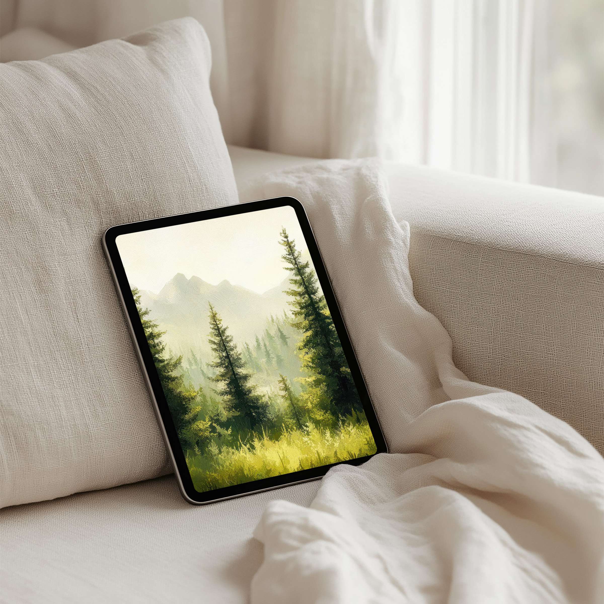 Serene nature-inspired iPad background for instant download exudes calm and elegance, perfect fit for any tablet interior setting