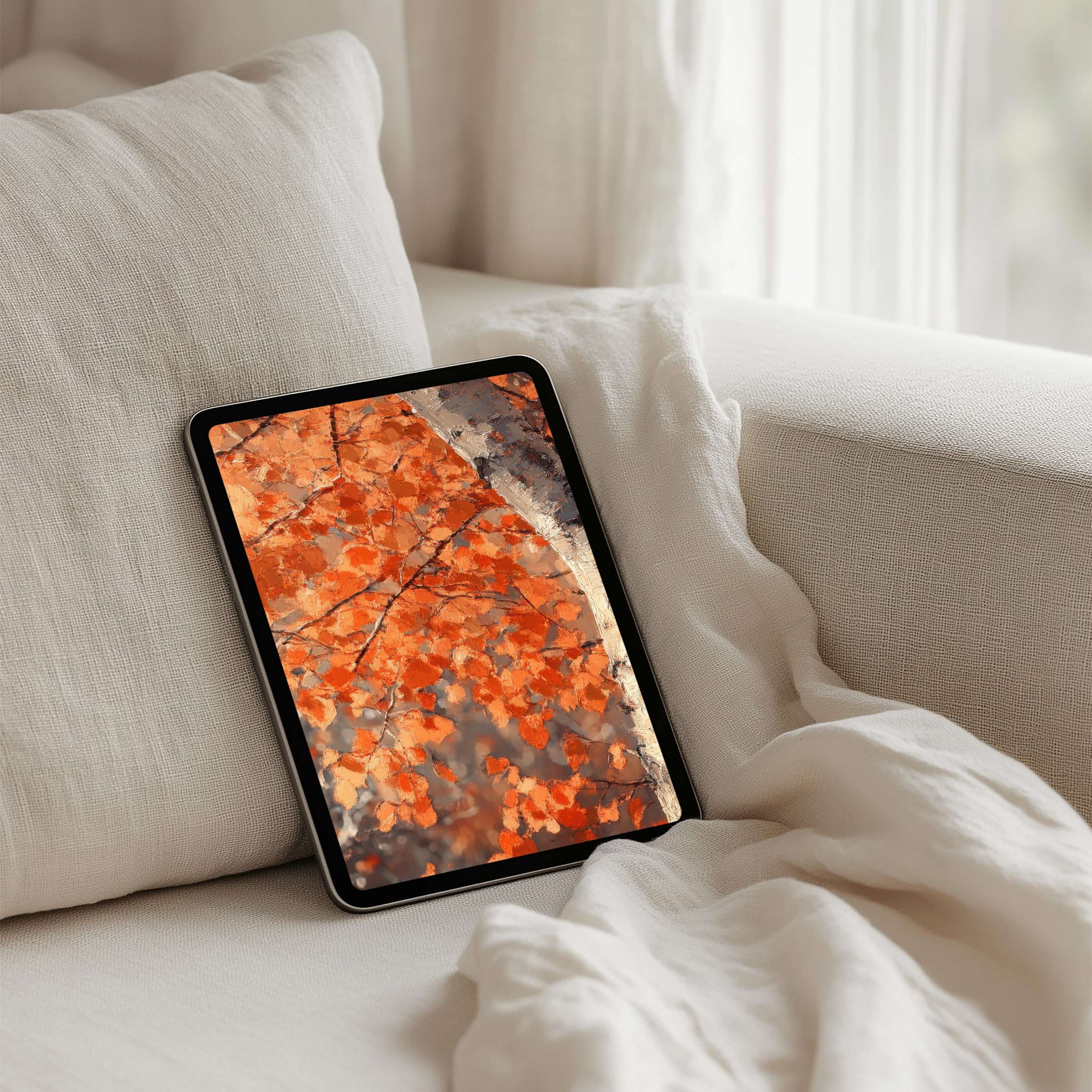 Elegant autumn leaves iPad background for instant download brings calm and inspiration to your tablet Samsung Android device