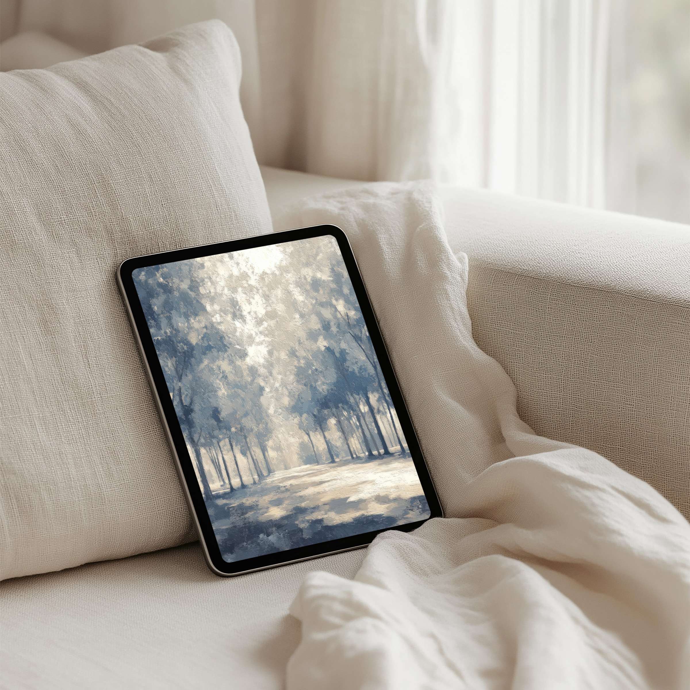 Elegant iPad background with serene forest art providing calm and inspiration perfect for tablet instant download and mindfulness