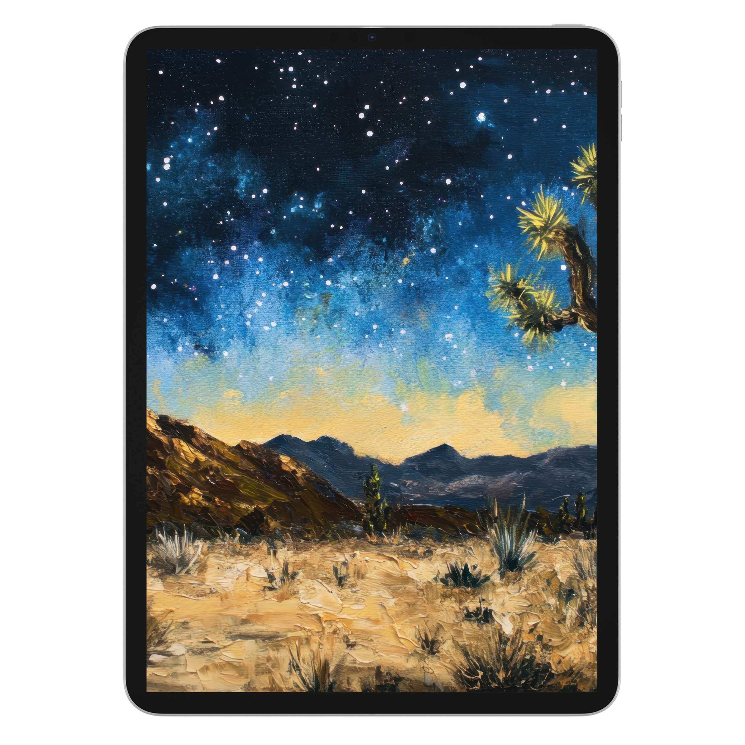 Vivid desert night sky tree iPad wallpaper in digital download offers a calming tablet background for iPad or Android devices