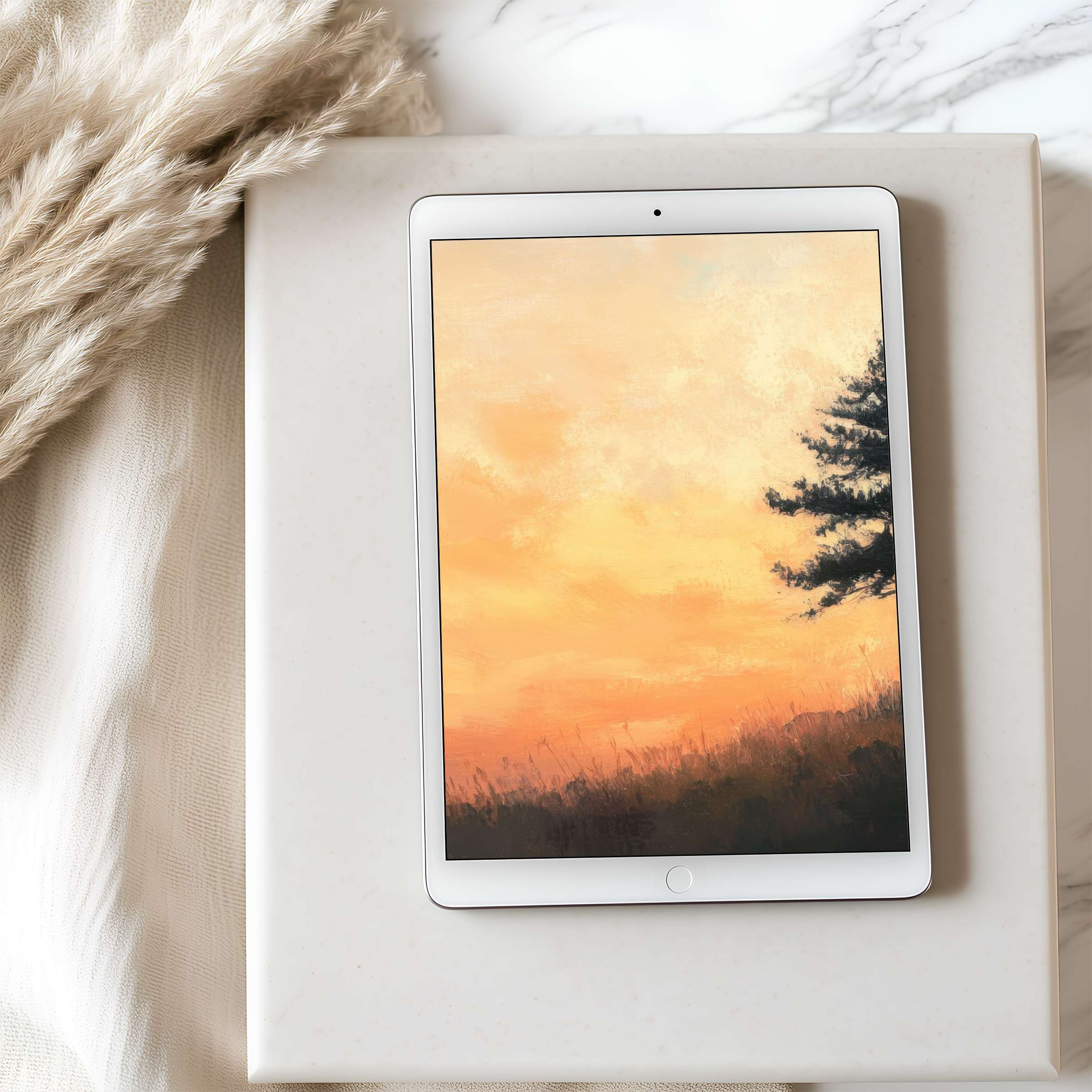 Elegant sunset tablet wallpaper with soft earth tones evokes calm, ideal for iPad or Android high-resolution digital download