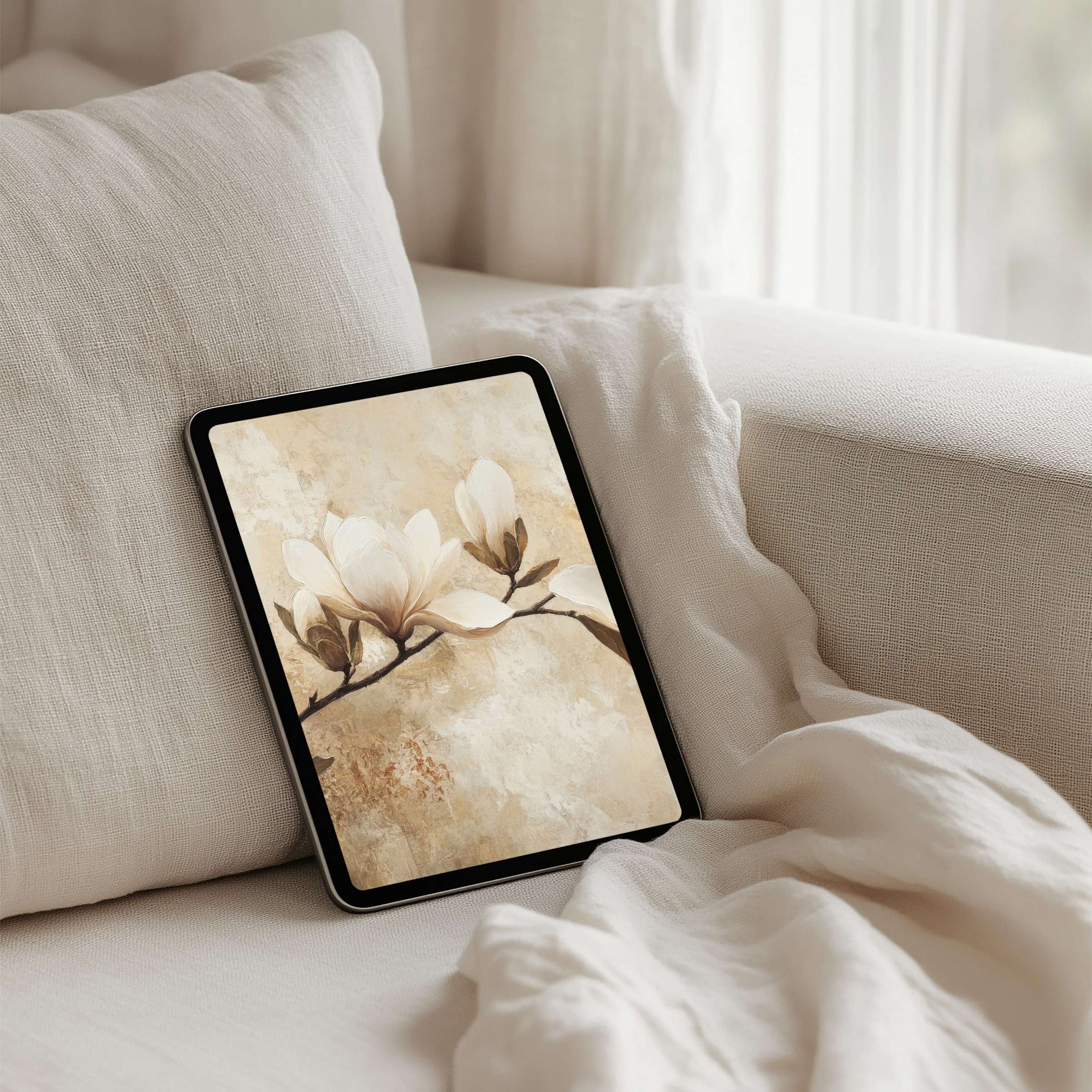 Elegant iPad background with soft floral art for instant download, perfect for tablet users seeking calm and mindful inspiration