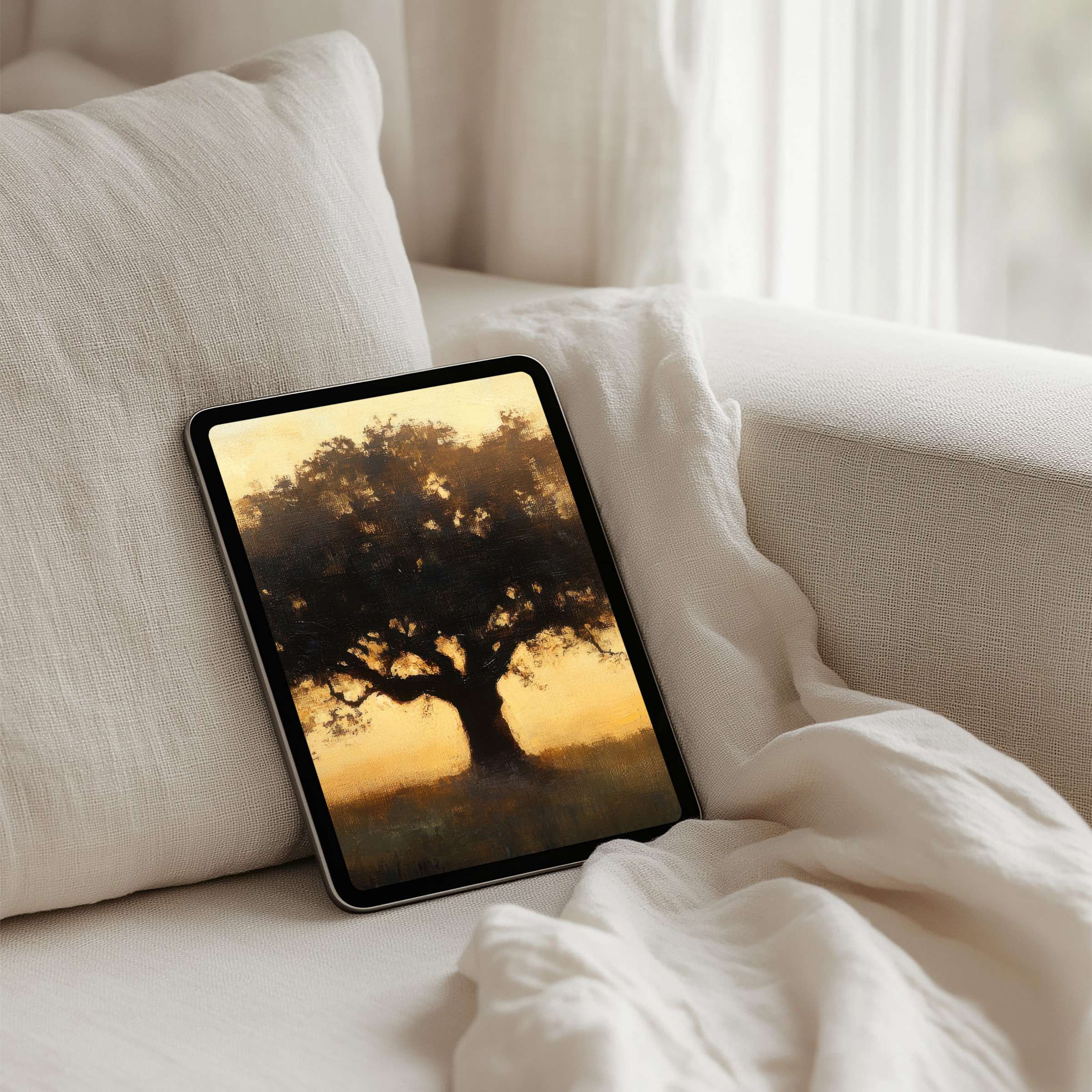 Serene tree art graces this iPad background, offering calm elegance for your tablet with instant download for mindful inspiration