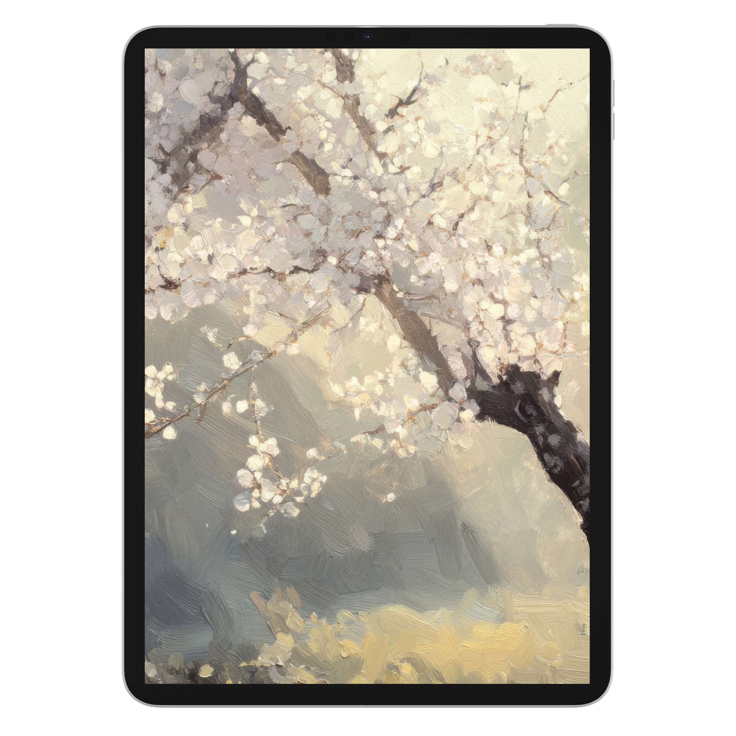 Elegant tree iPad wallpaper with soft pastels, perfect as a digital download for a serene tablet background on any device