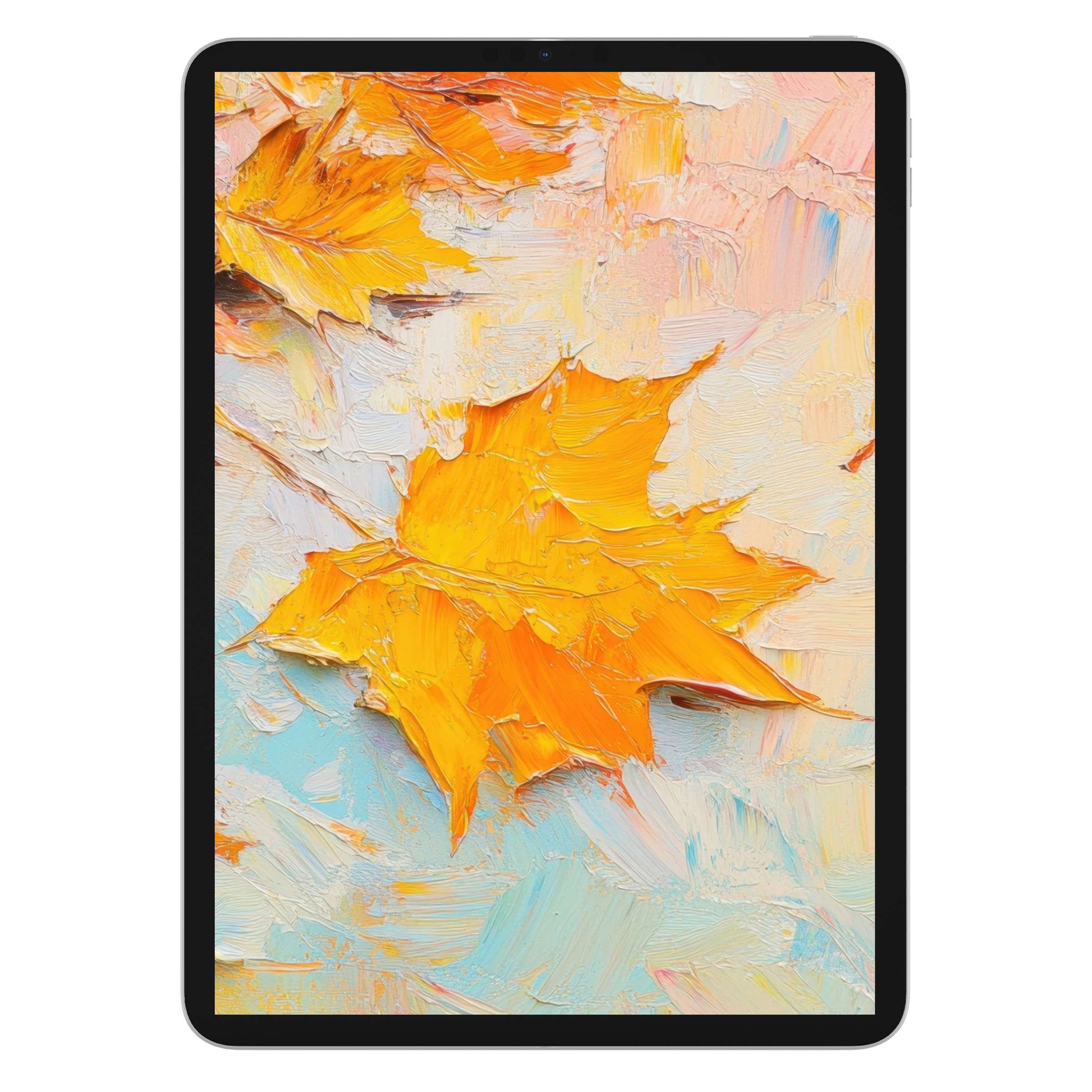 Elegant tree iPad wallpaper with vibrant autumn leaves on textured background enhances any tablet; ideal digital download for serenity