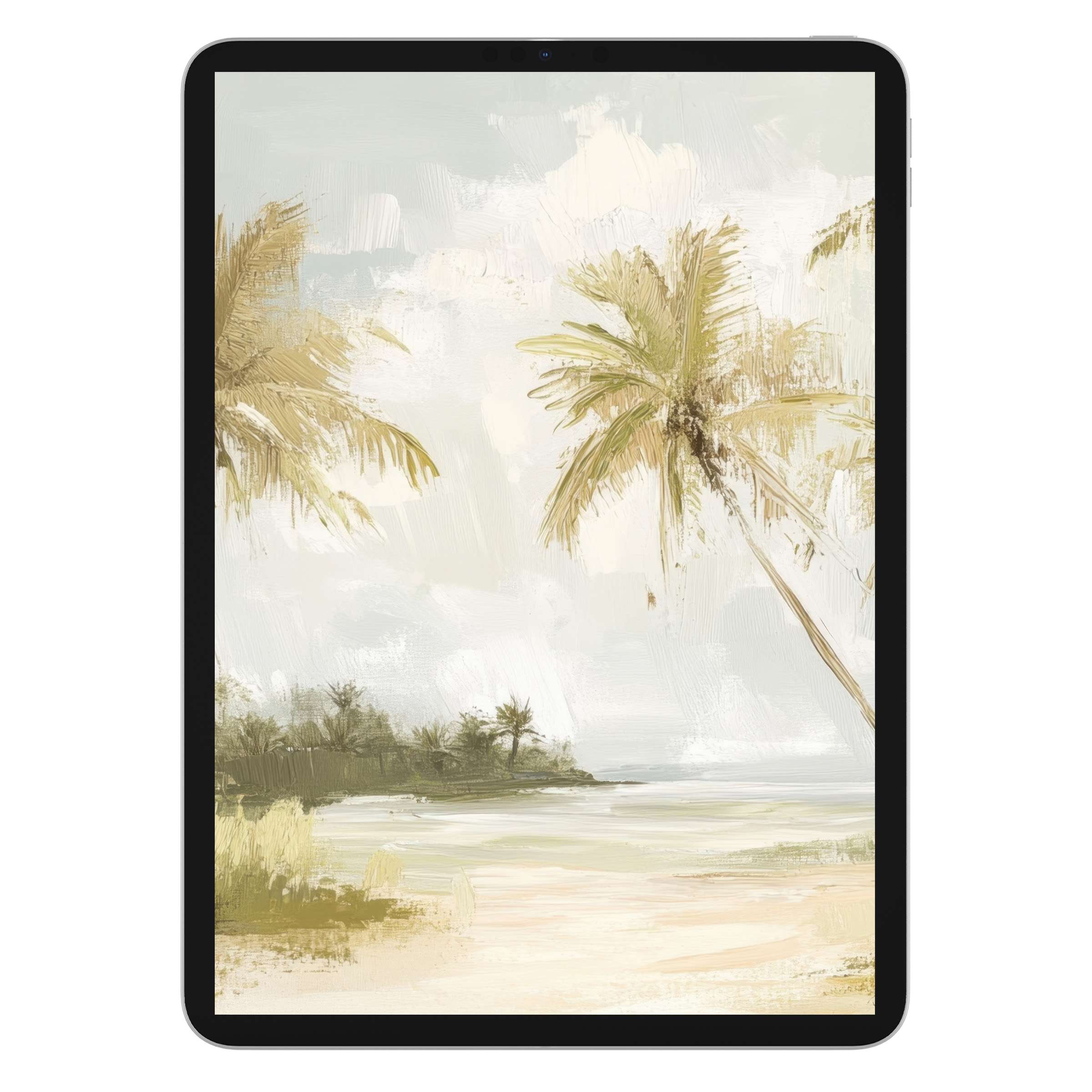 Elegant tree iPad wallpaper features serene tropical palm trees with brushed textures for tablet background digital download