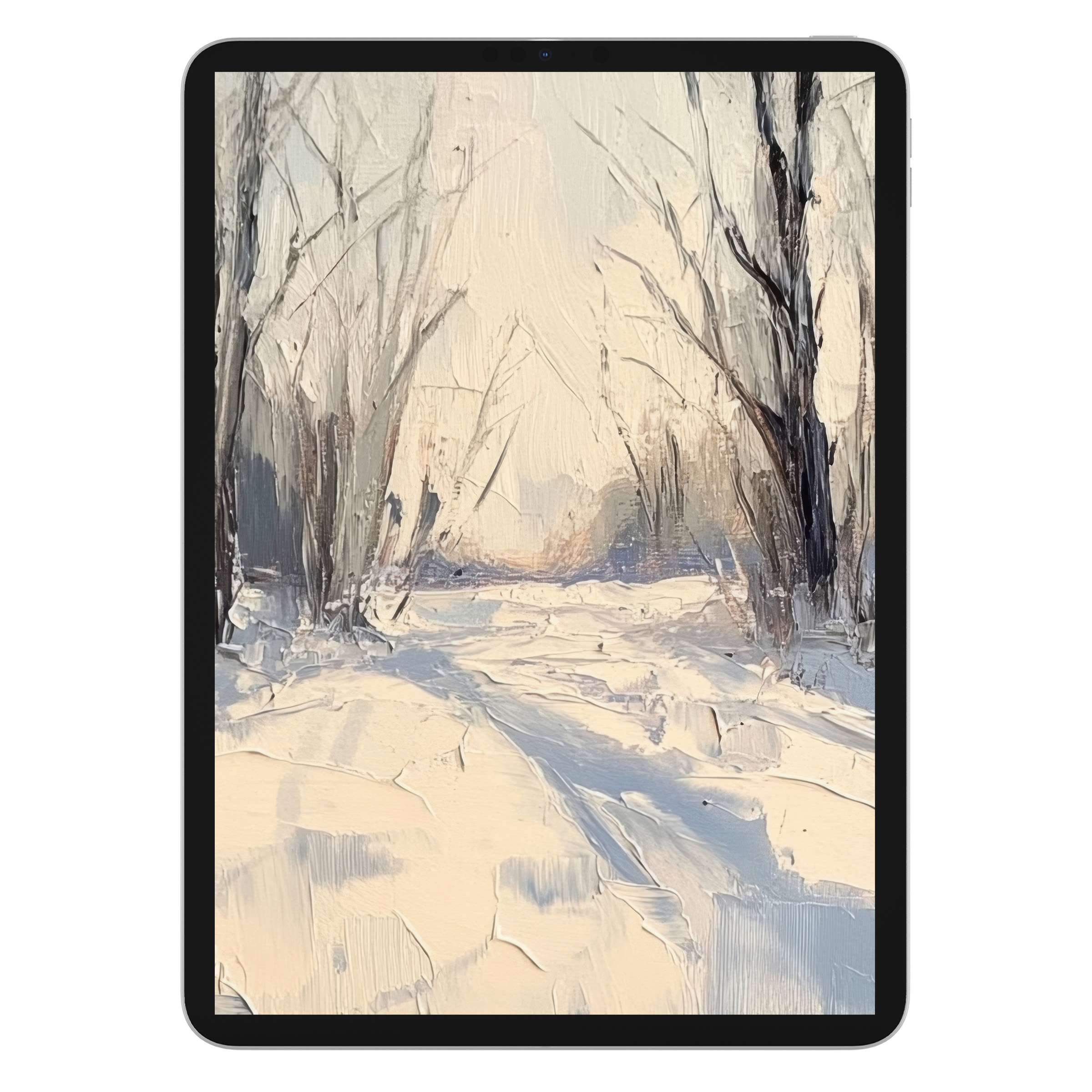 Inspire tranquility with this digital download tree iPad wallpaper, a serene winter landscape, perfect for tablet background art lovers