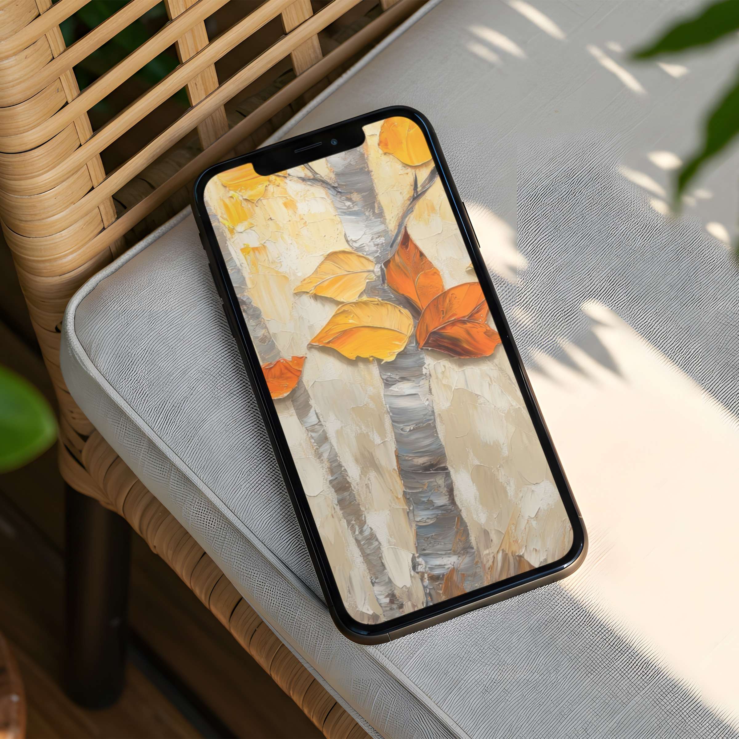 Warm abstract autumn leaves textured painting adds calm elegance to your phone as an iPhone background instant download