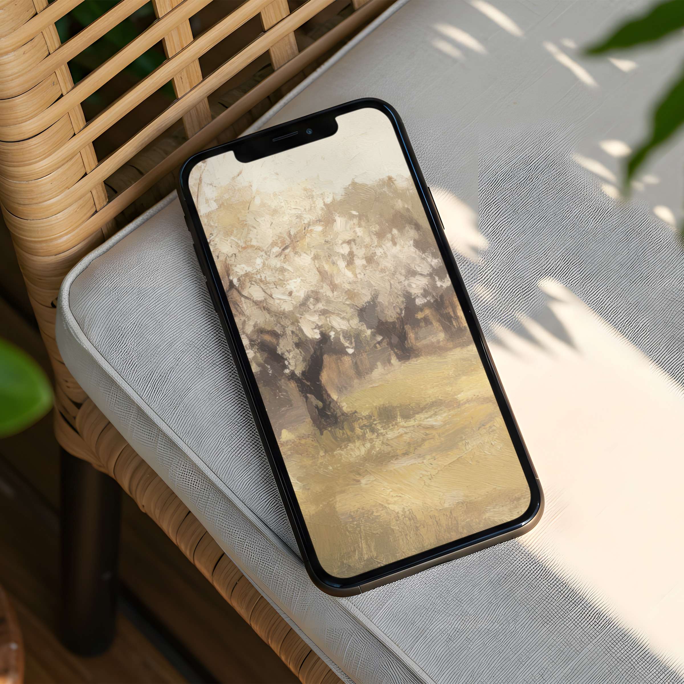Elegant iPhone background featuring serene pastel landscape painting available for instant download fits any phone for daily mindfulness