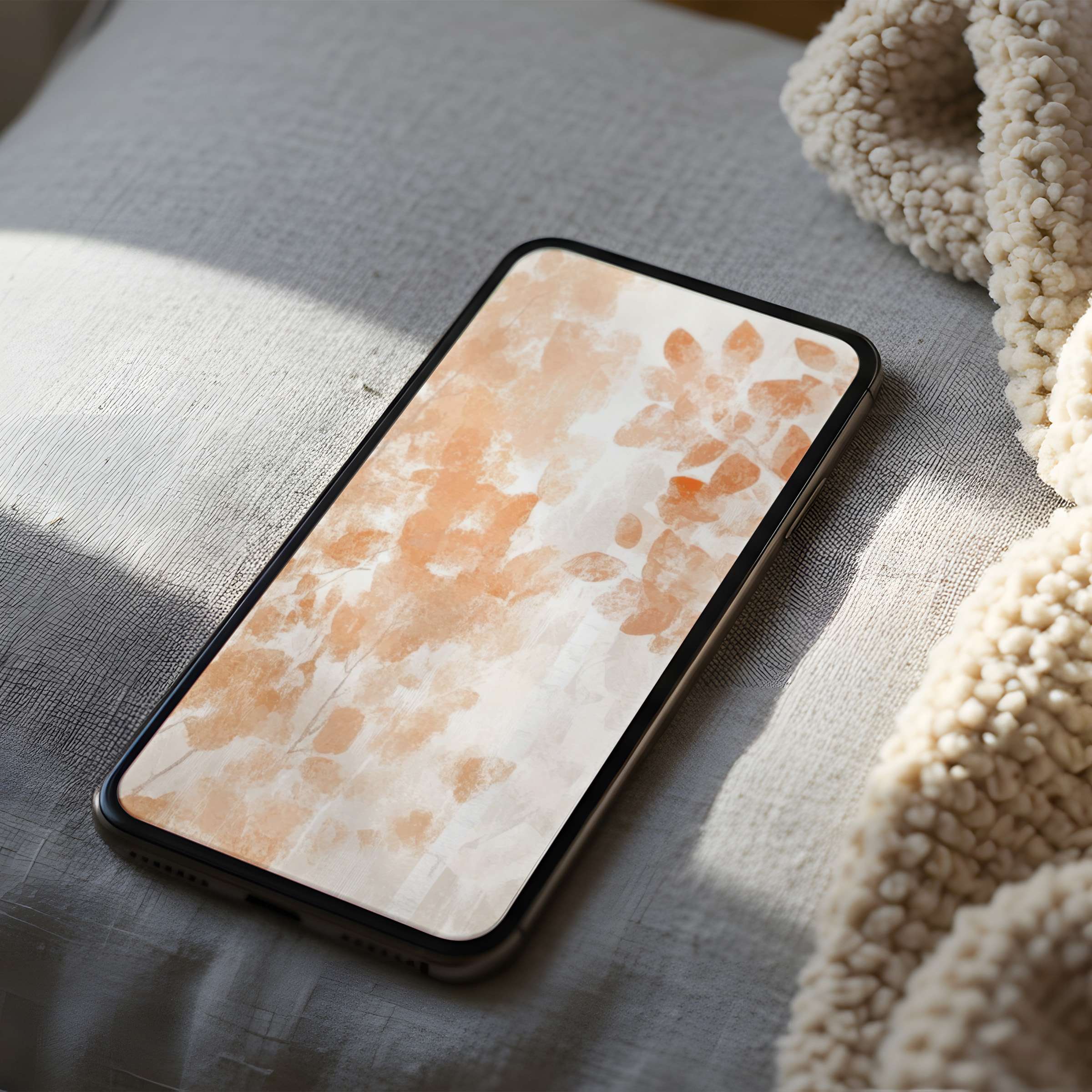 Elevate your screen with this serene phone wallpaper featuring soft peach and cream floral art, ideal for high-resolution devices and digital download
