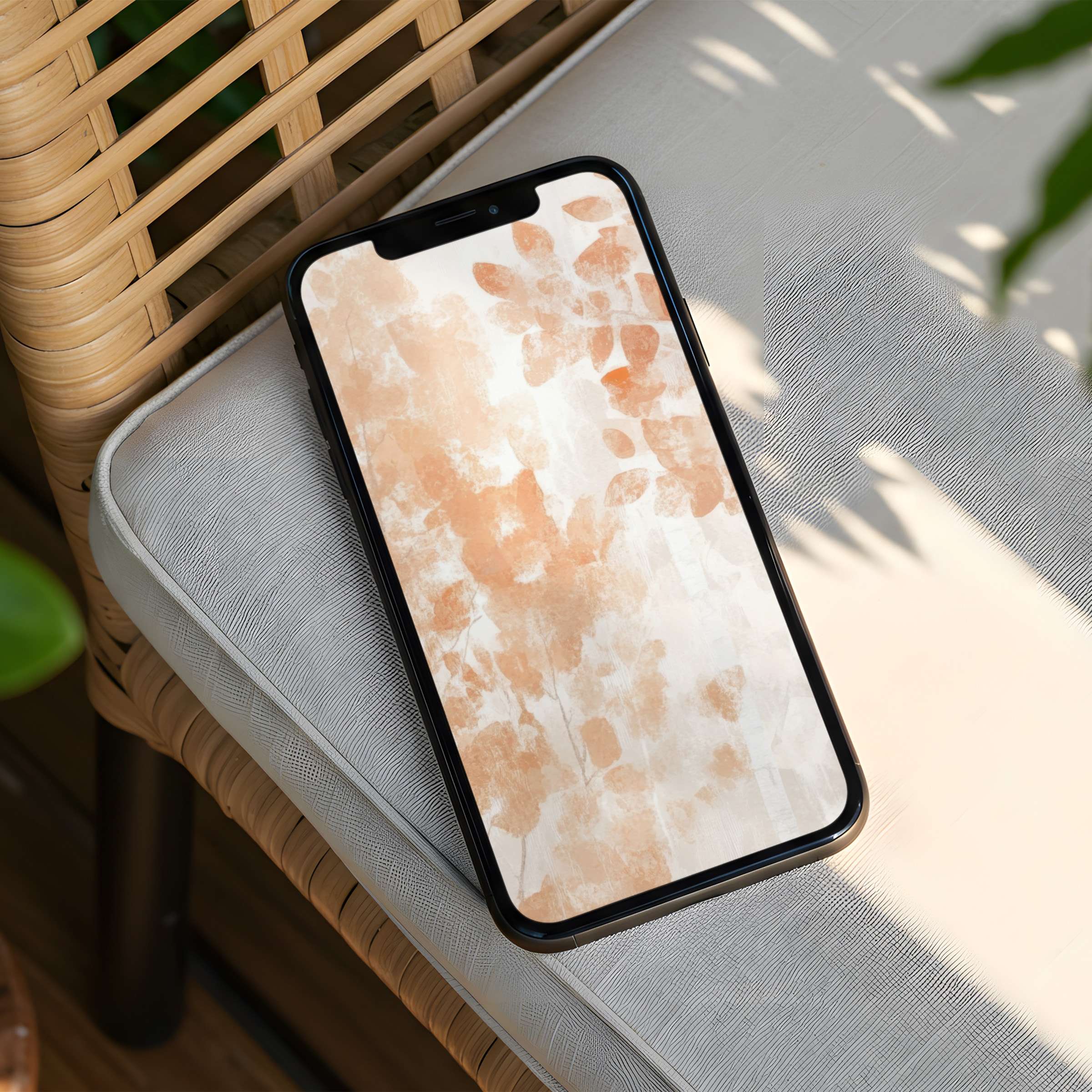Elegant iPhone background featuring calming beige and peach abstract art textures for a mindful phone experience instant download