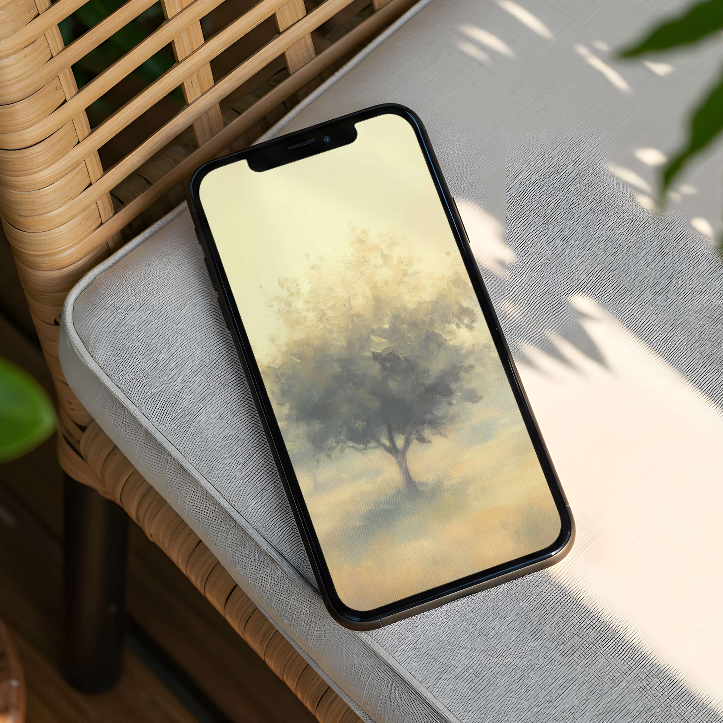 Elegant tree art iPhone background in calming hues evokes mindfulness and inspiration available as an instant download for any phone