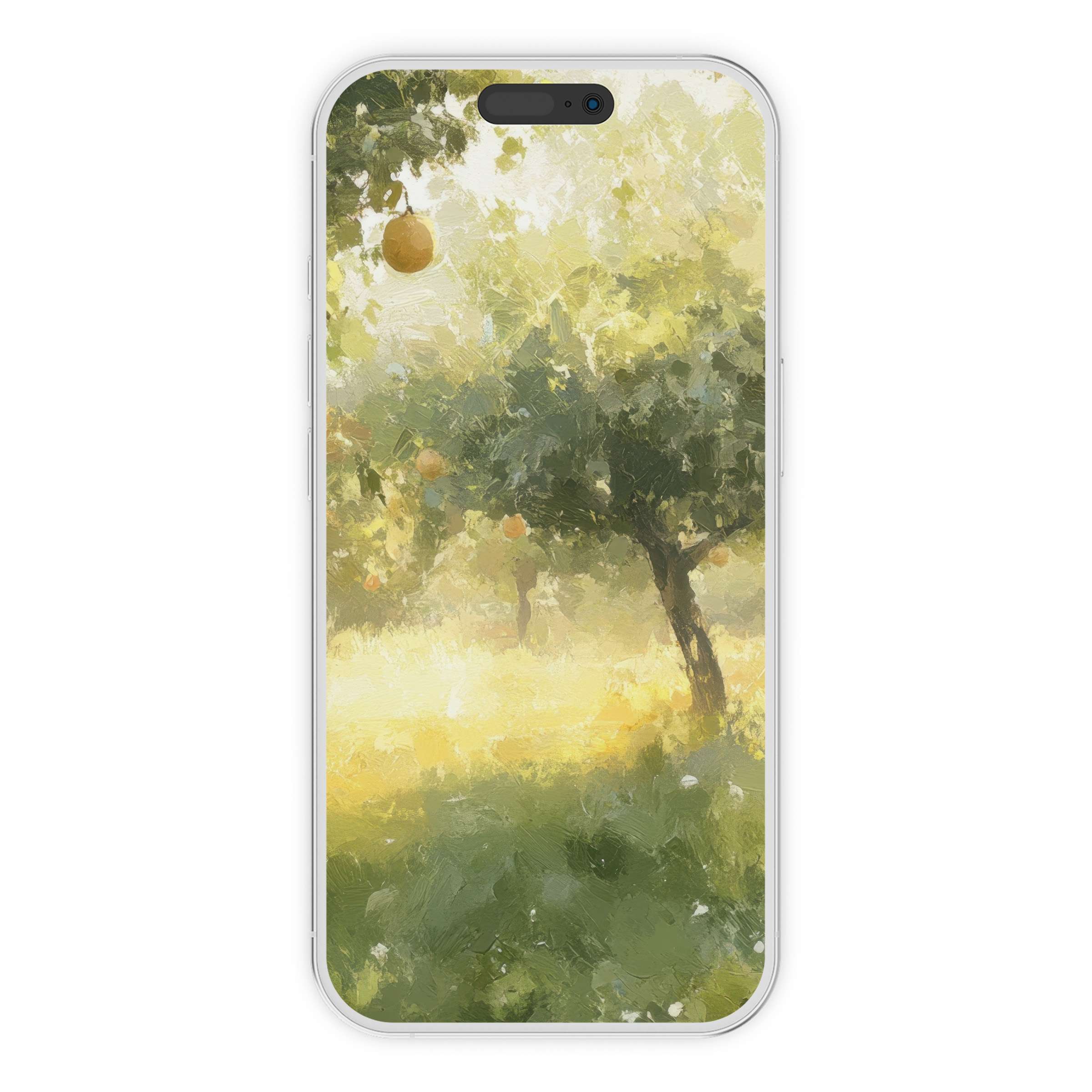 Elegant tree iPhone wallpaper featuring a serene, sunlit grove, ideal phone background digital download for visual calm and harmony