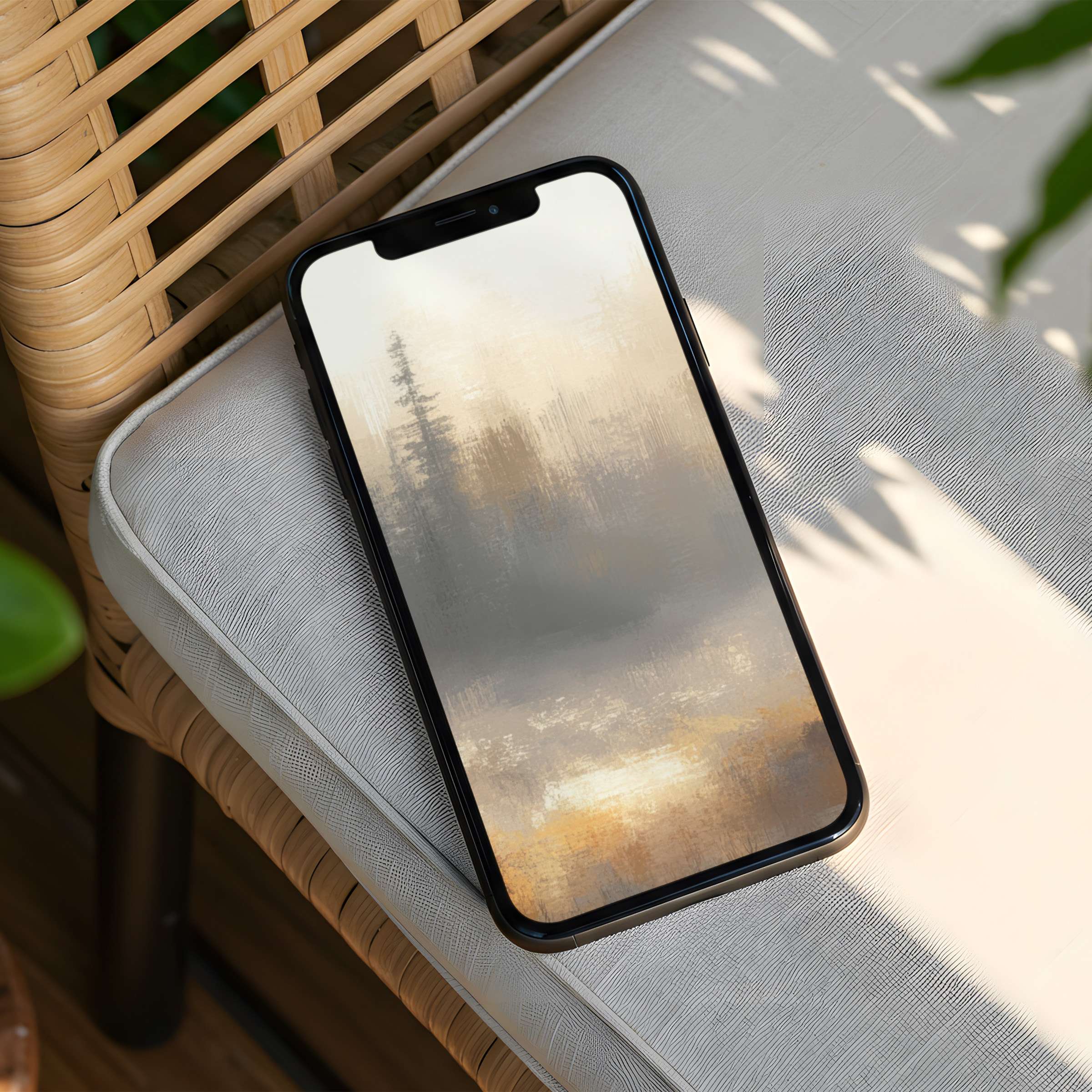 Elegant forest-inspired iPhone background art in soft pastels for instant download to inspire calm mindfulness on your phone
