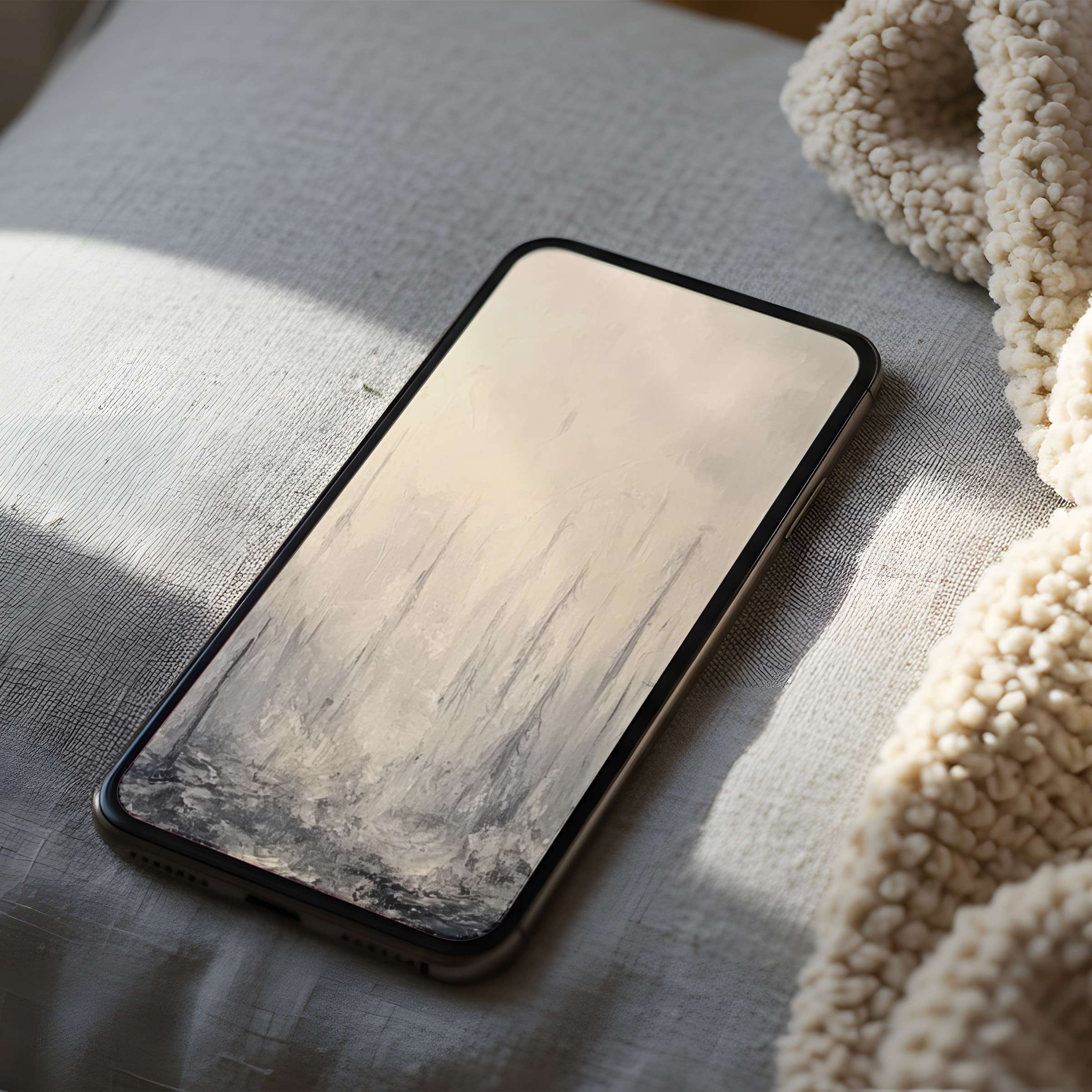 Elegant abstract phone wallpaper featuring serene grays and whites, perfect for iPhone or Android, high resolution digital download, adds calm