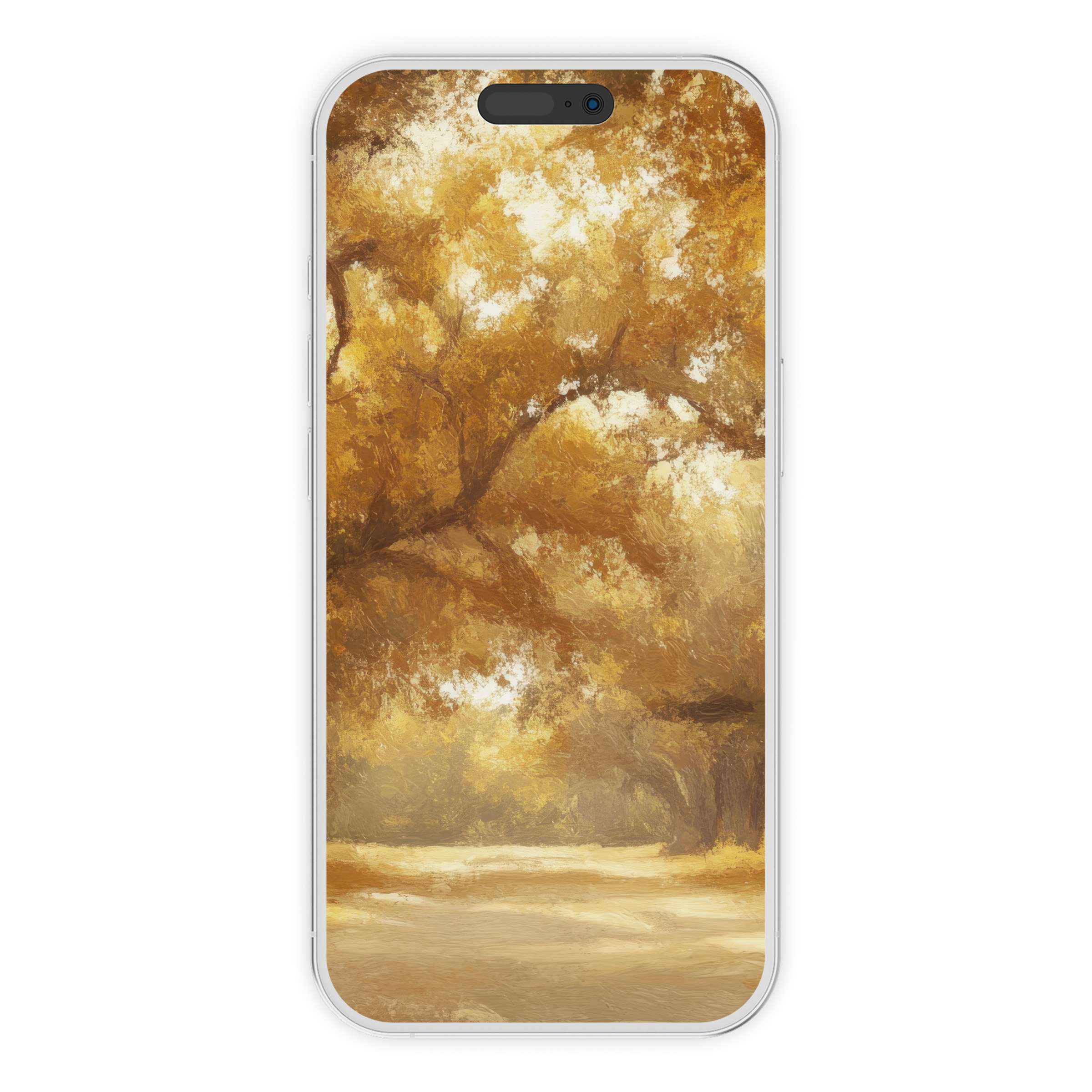 Warm autumnal tree iPhone wallpaper with golden hues offers an elegant digital download for phone background tranquility and nature