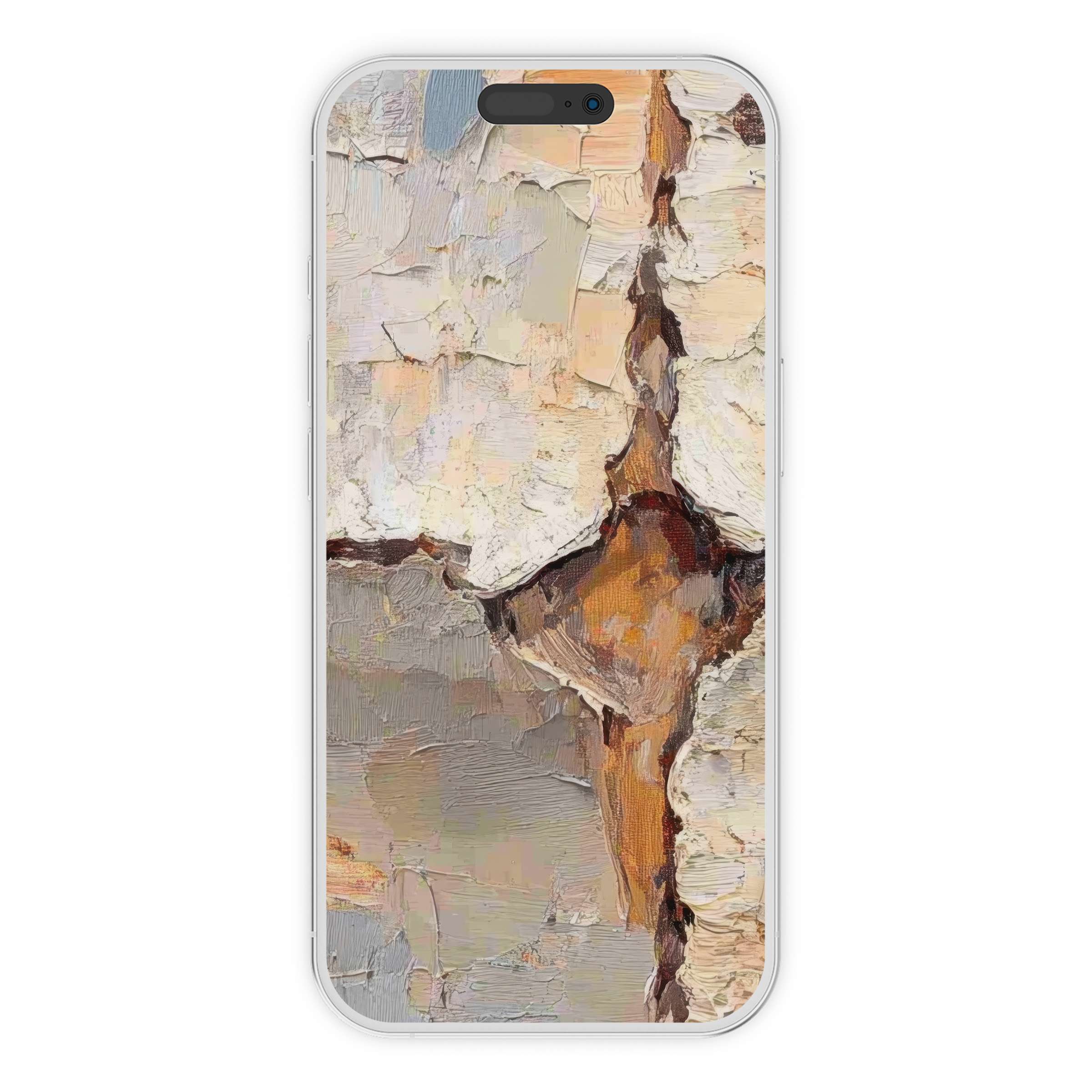 Elegant tree iPhone wallpaper featuring textured abstract art in earthy tones for a calming phone background digital download